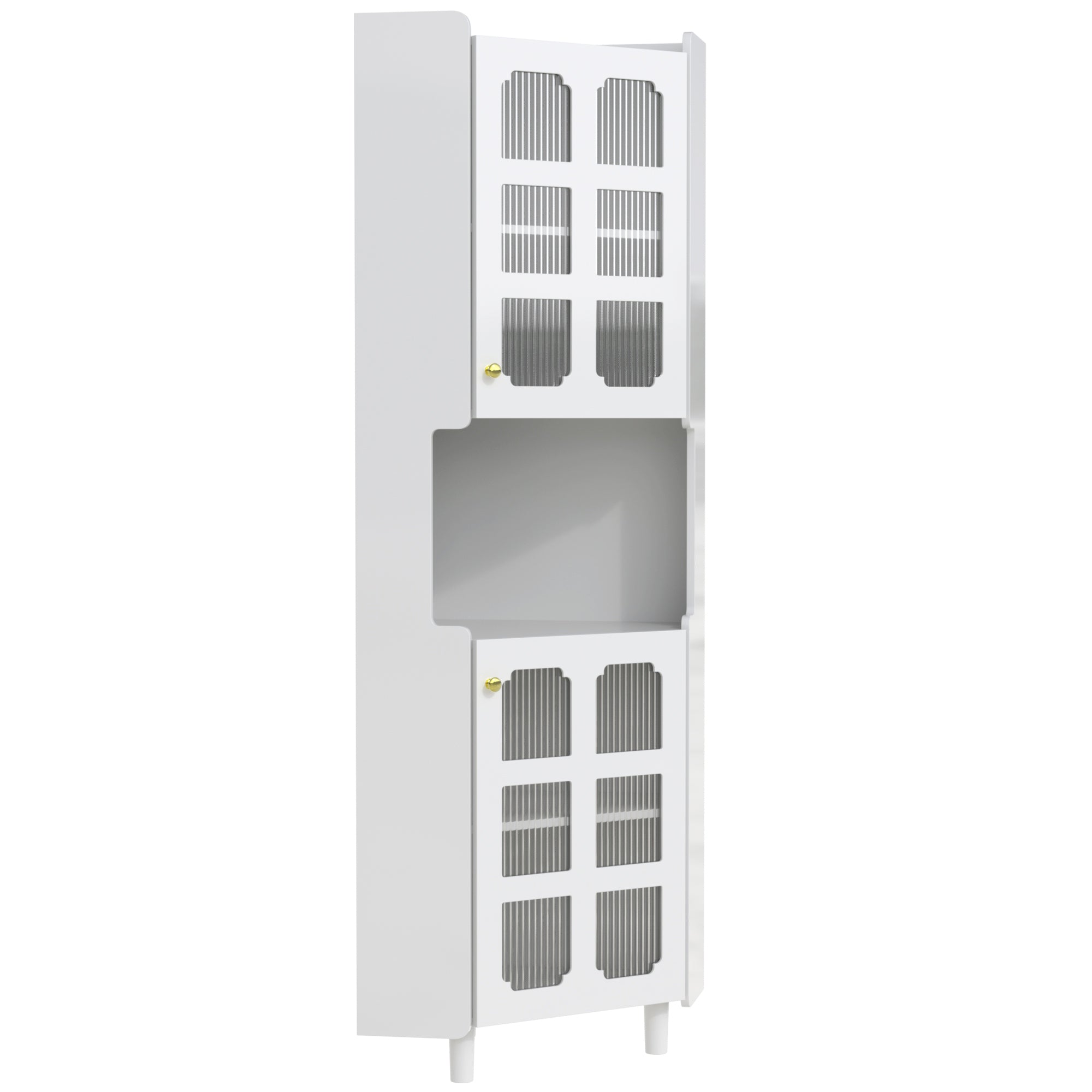 Corner Cabinet LED Multifunctional Storage - White Lacquer Finish