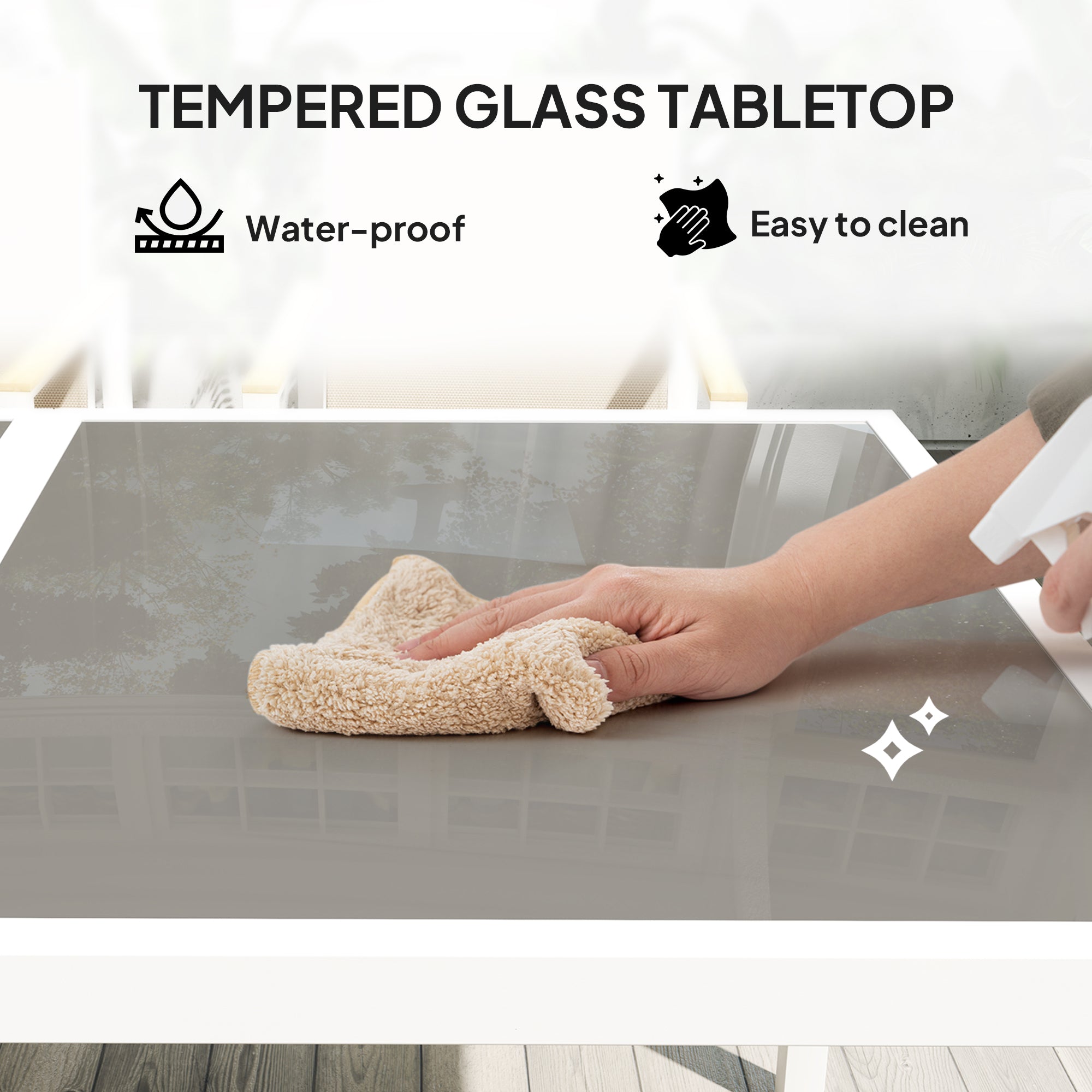 5 Piece Garden Furniture Set with 4 Armchairs and Table, Tempered Glass Top