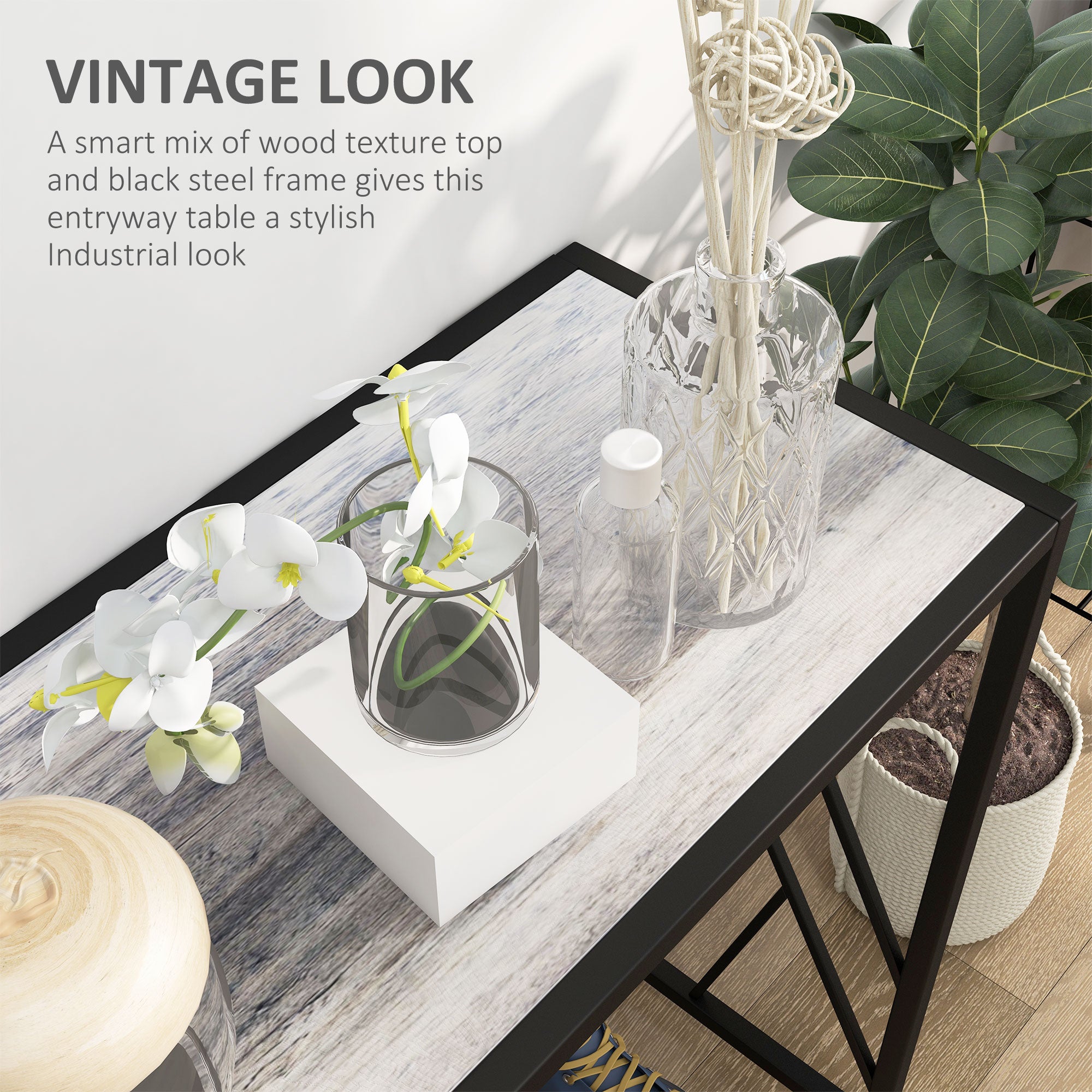 Console Table, Industrial 120cm Metal Frame, Grey