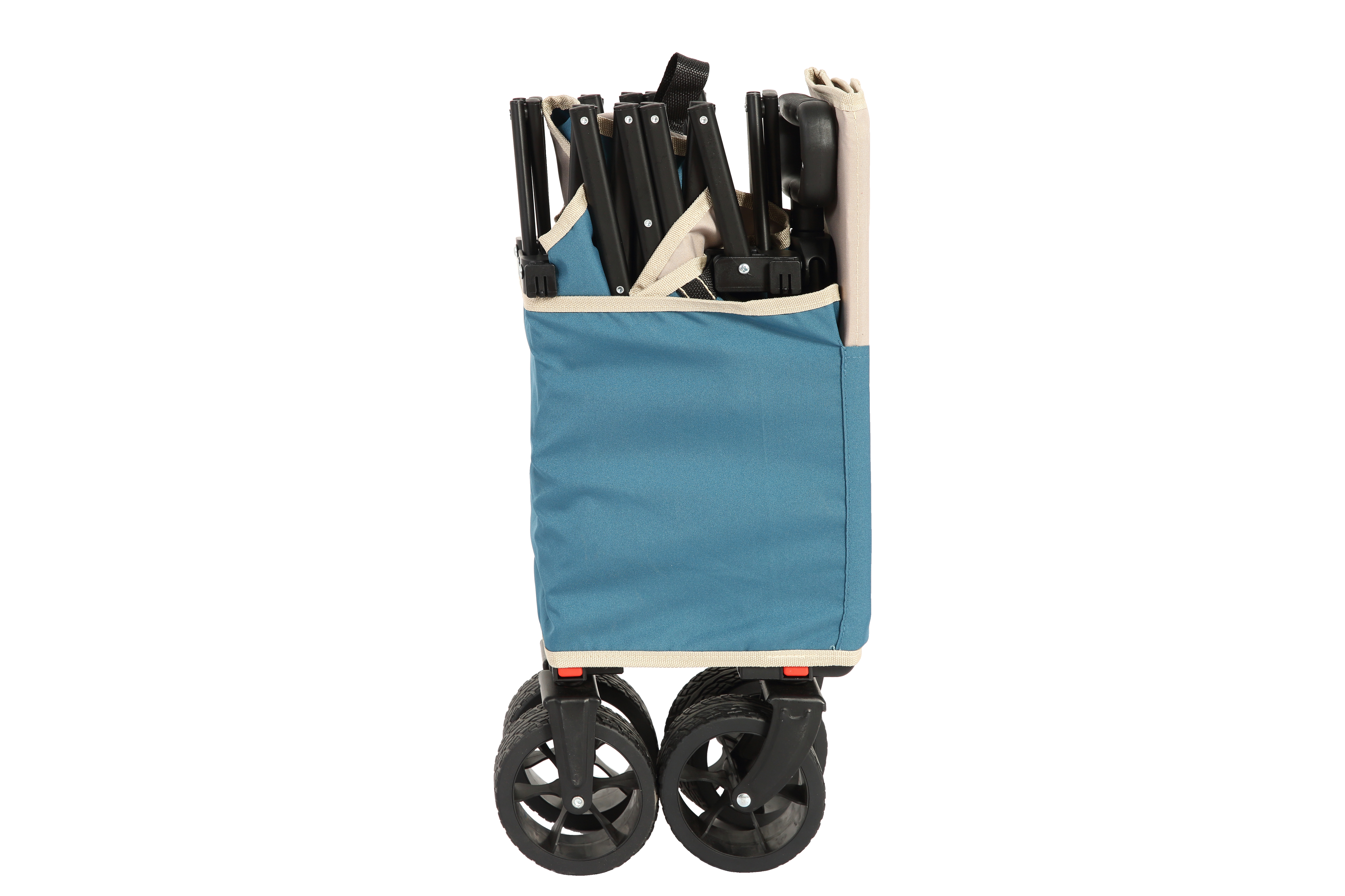 Folding Wagon Cart with All Terrain Wheels, Heavy Duty, Adjustable Handle, Outdoor Utility, Blue