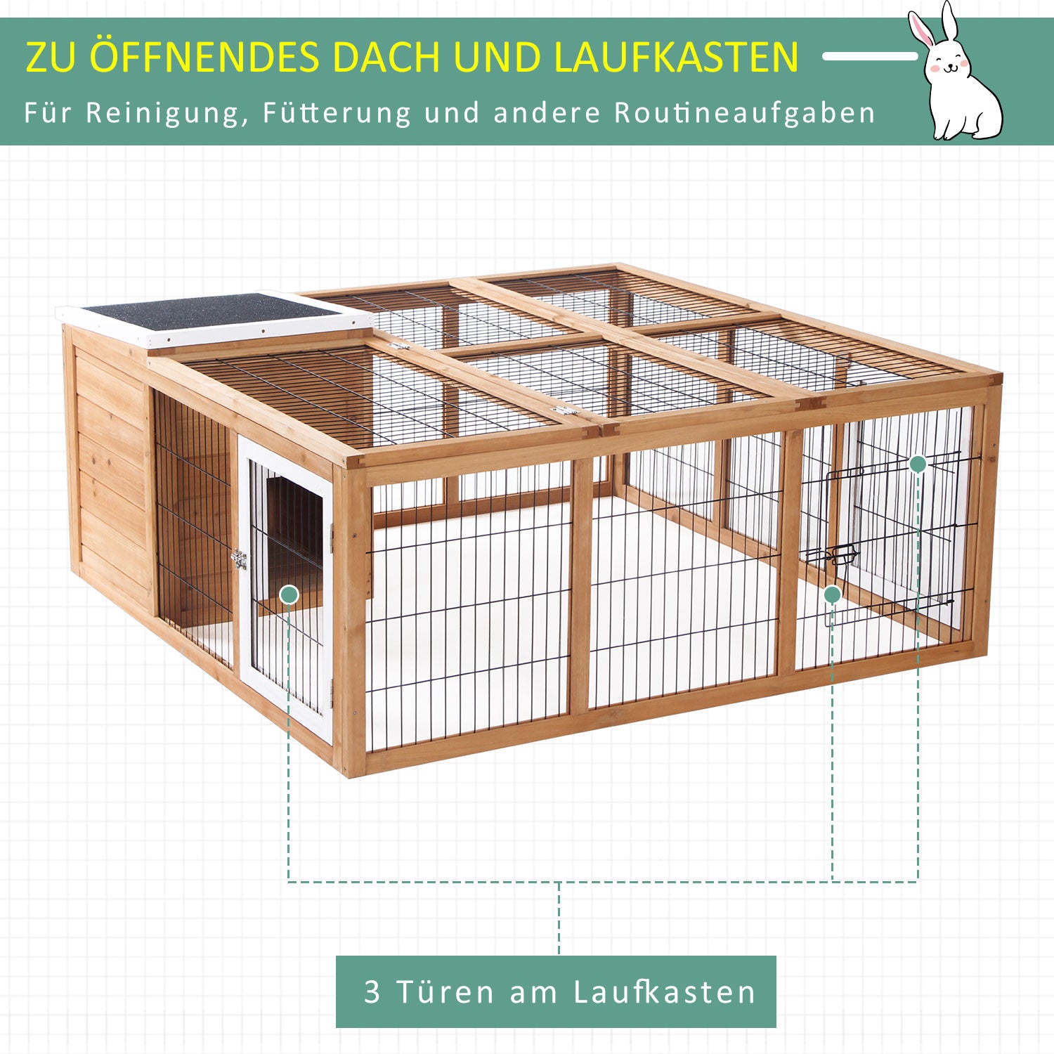 Small Animal Enclosure, Waterproof Roof, Removable Lid, Fir Wood Natural