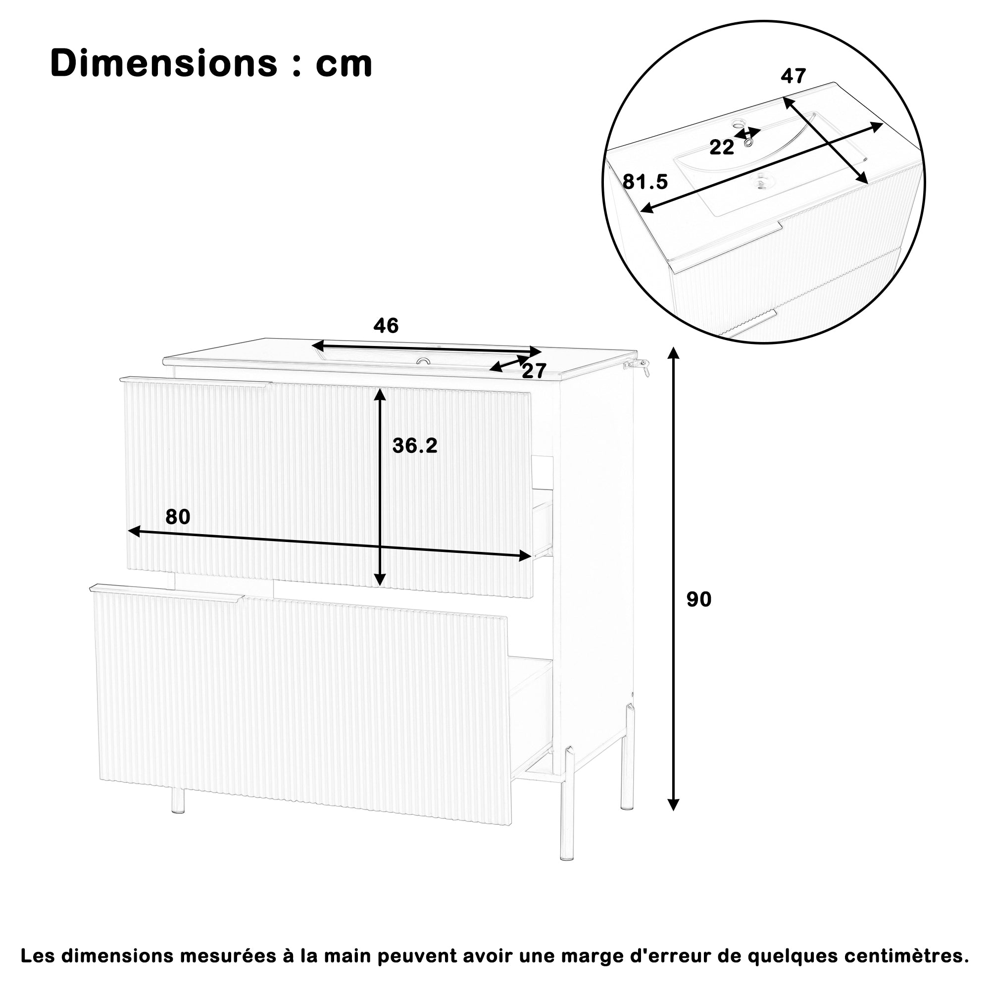 Bathroom Vanity Unit with Ceramic Sink and Storage Drawers, Green
