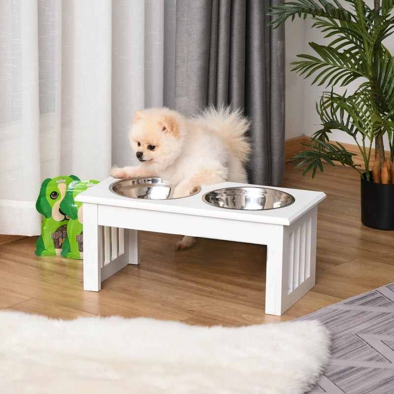 Dog Feeding Station Non-Slip 44x24x15cm 0.9L Bowls - White