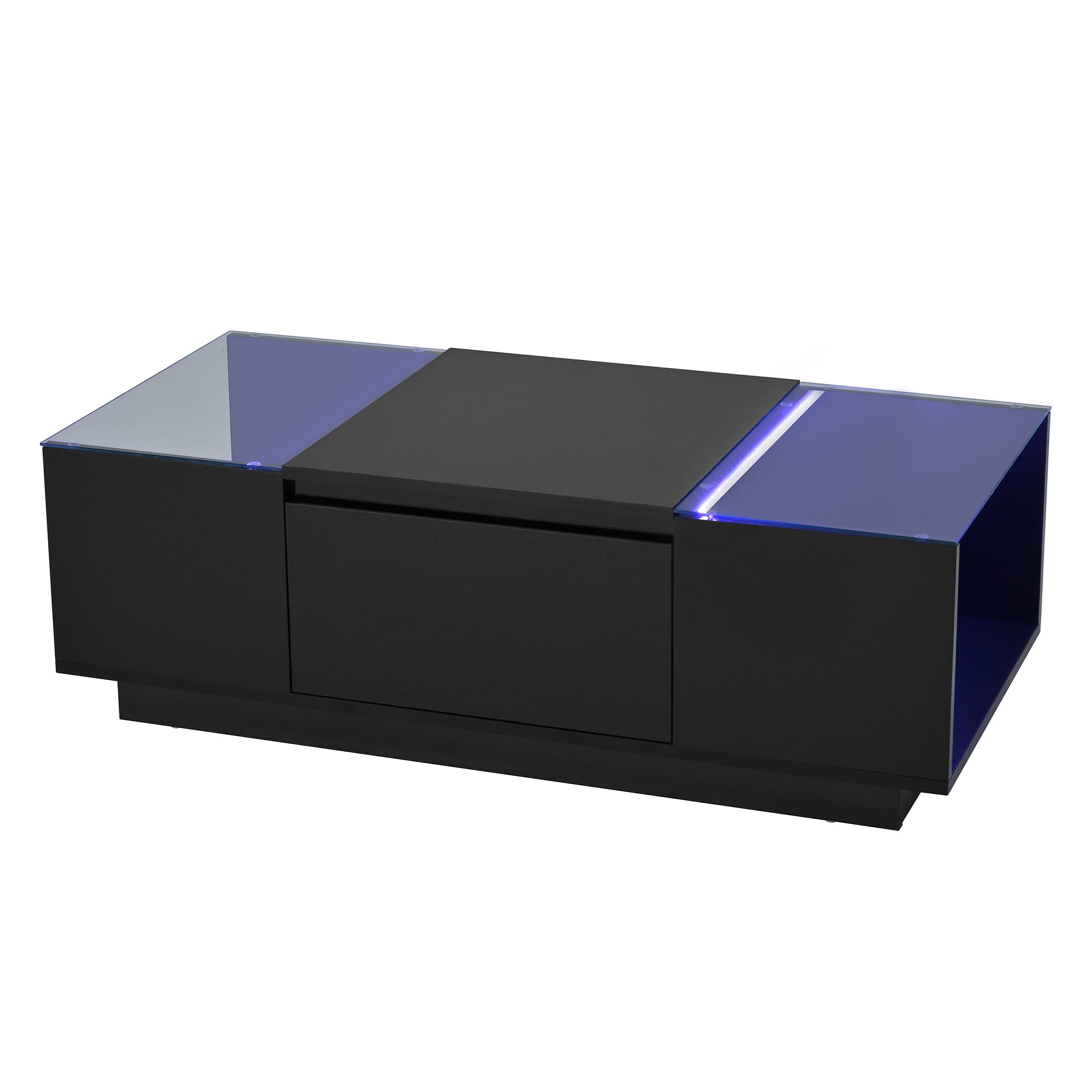 Coffee Table Modern Minimalist 105cm, Storage, LED Lighting, Glass Top, 2 Drawers