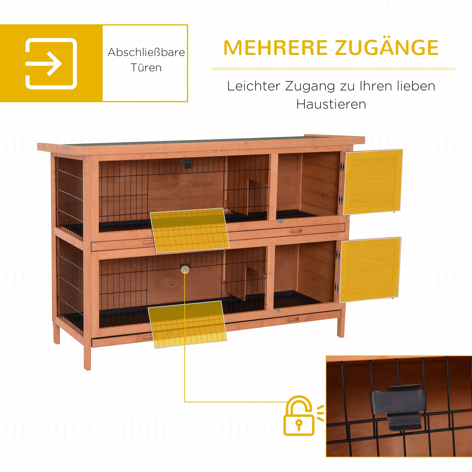 Small Animal Hutch, Double-Tier Guinea Pig Cage, Fir Wood, Orange