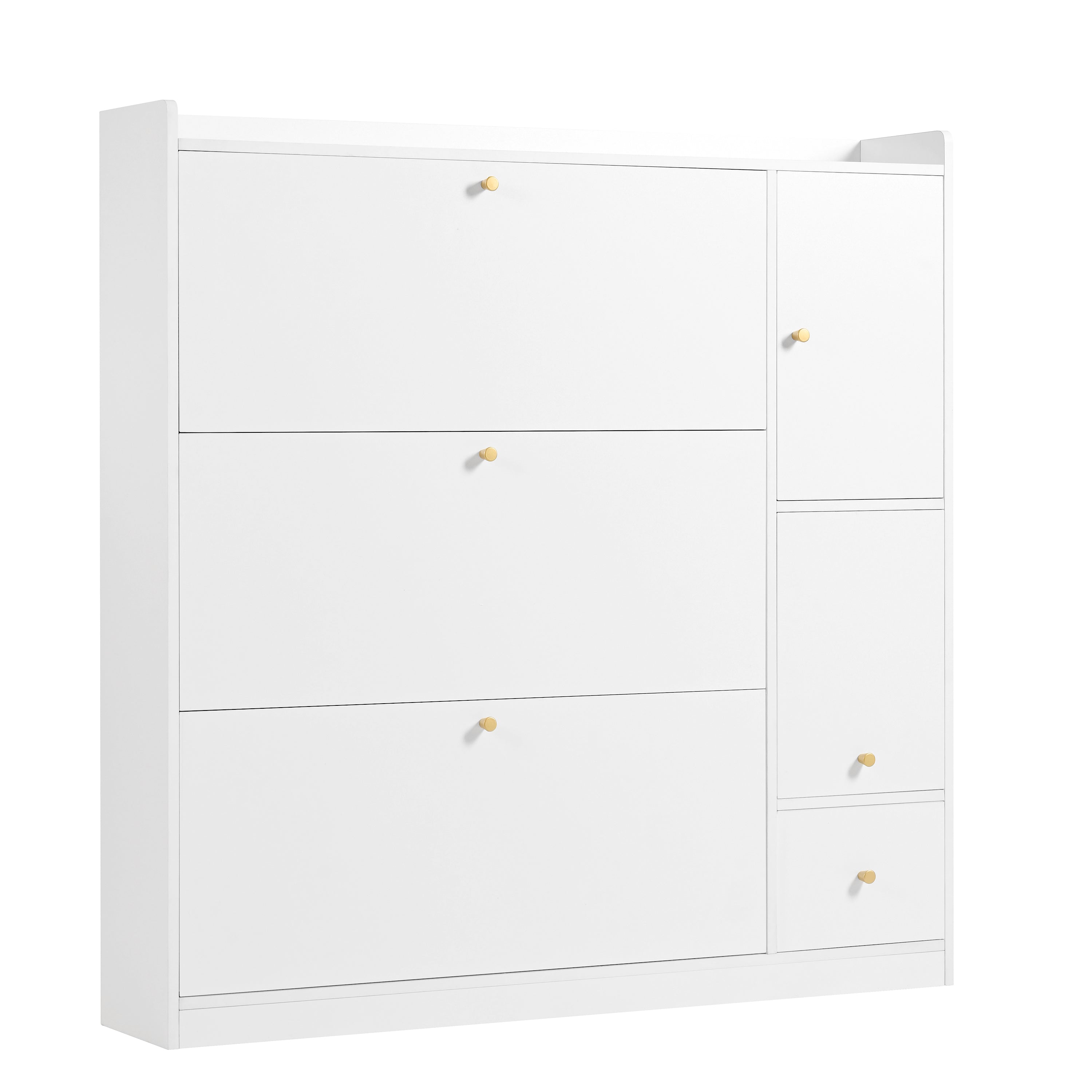 Versatile Tilting Shoe Cabinet with 3 Folding Drawers, Entryway Organizer, White