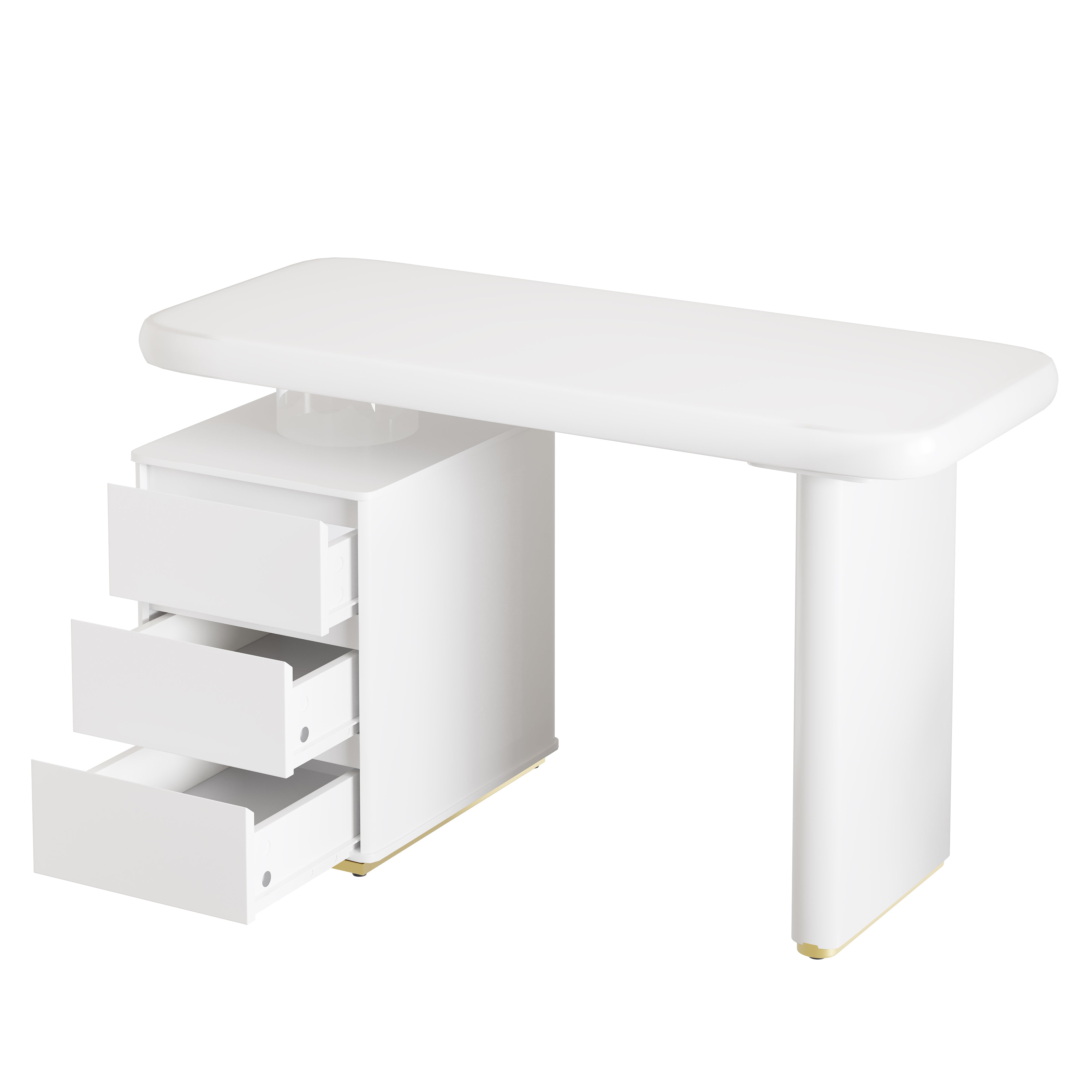 Modern Desk, 117×50×74 cm, Cloud Shape, 3 Drawers, White Lacquer Finish
