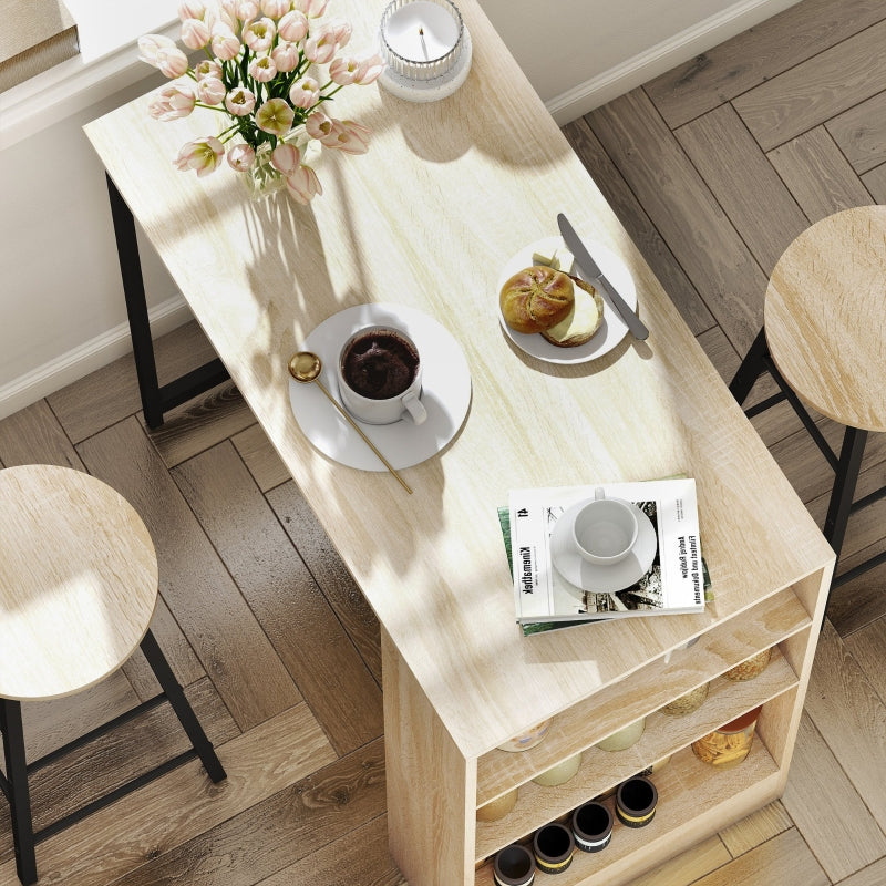 Bar Table with Bar Stool Set, 3-Piece, Storage, 2 Stools, Steel, Oak
