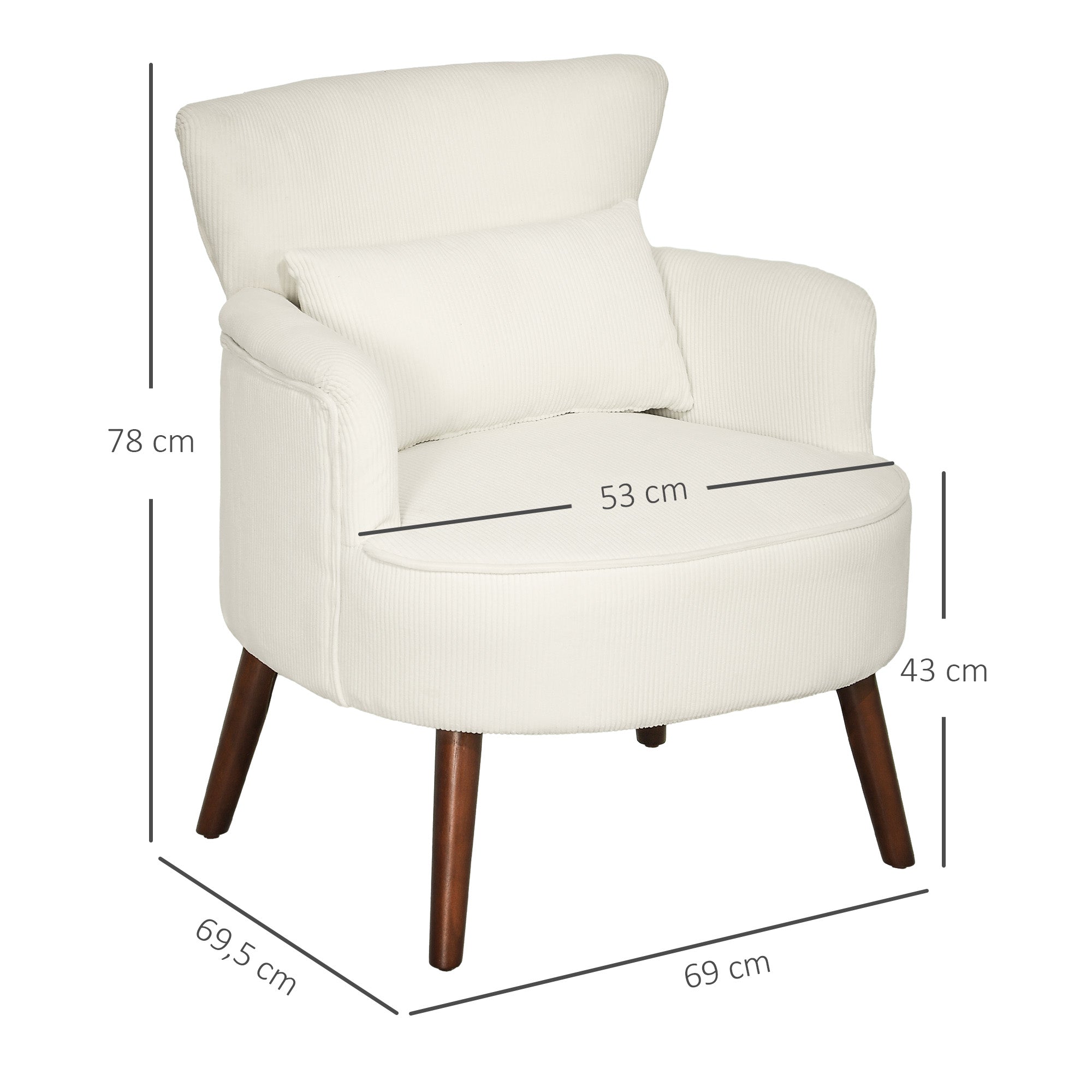 Armchair Lounge Chair Corduroy Look, Cream White