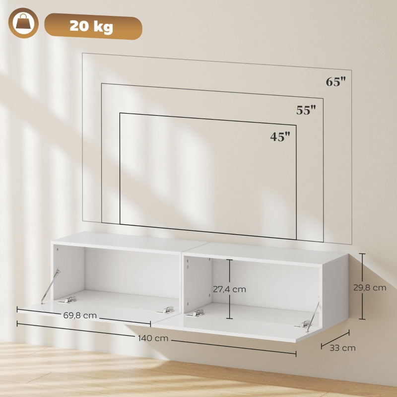 TV cabinet hanging TV board for TVs up to 65 inches 140 cm lowboard with storage space, white