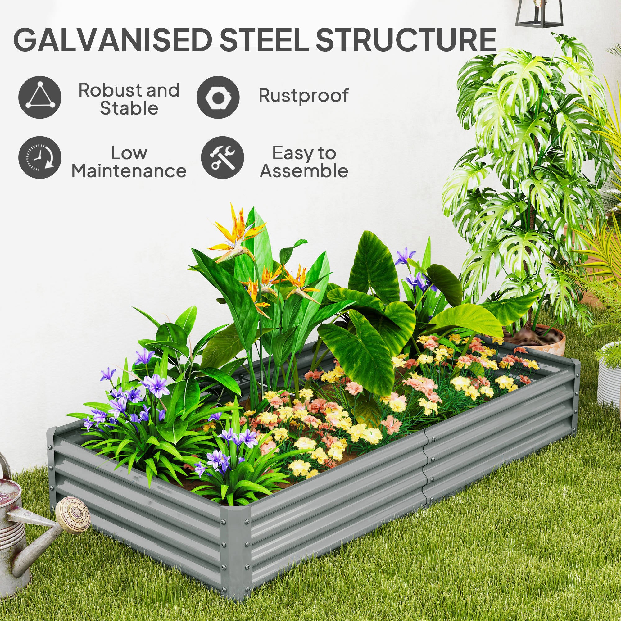 Galvanised Steel Open Planter 180 x 90cm - Silver