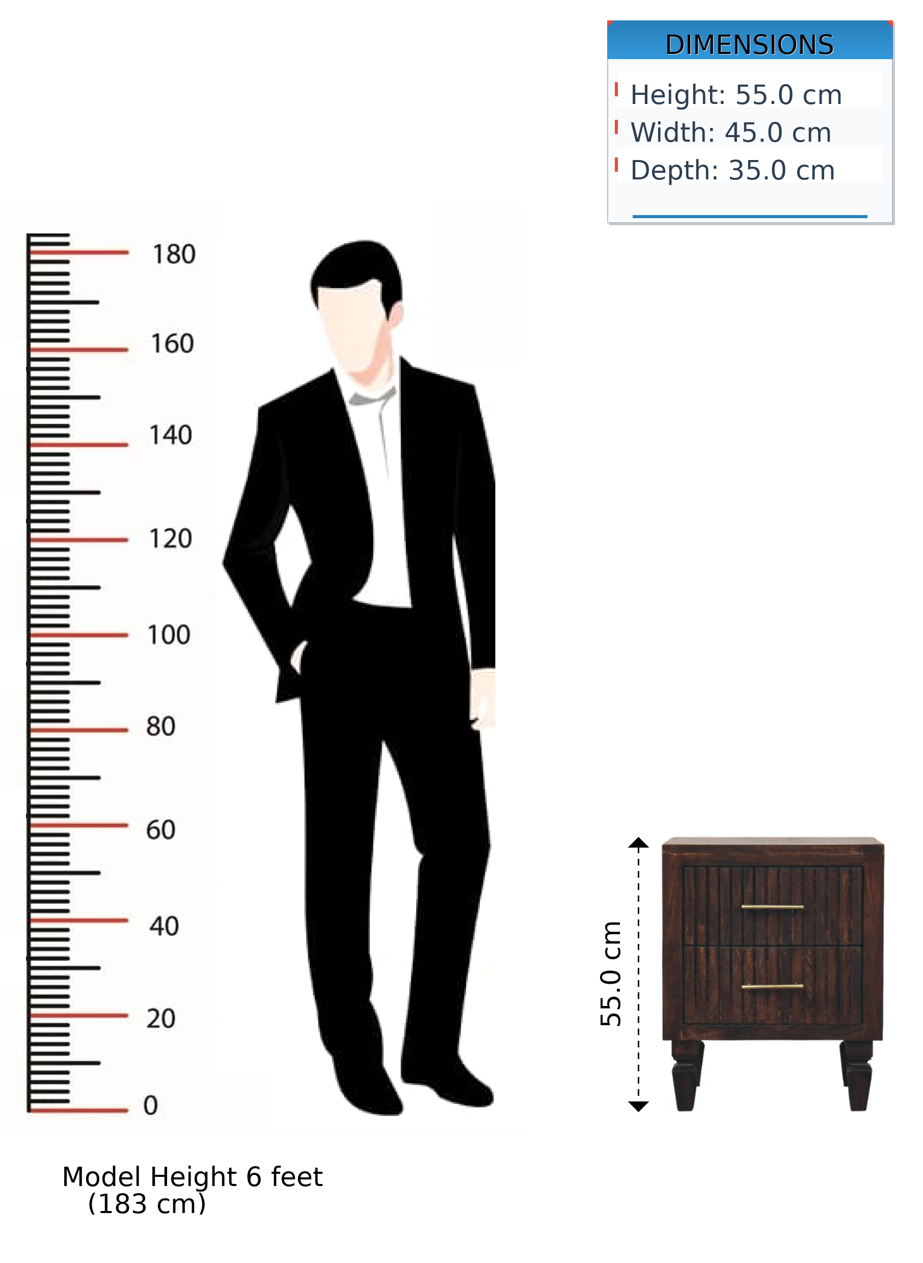 Belmont 2 Drawer Nightstand, Solid Mango Wood, Oak Finish