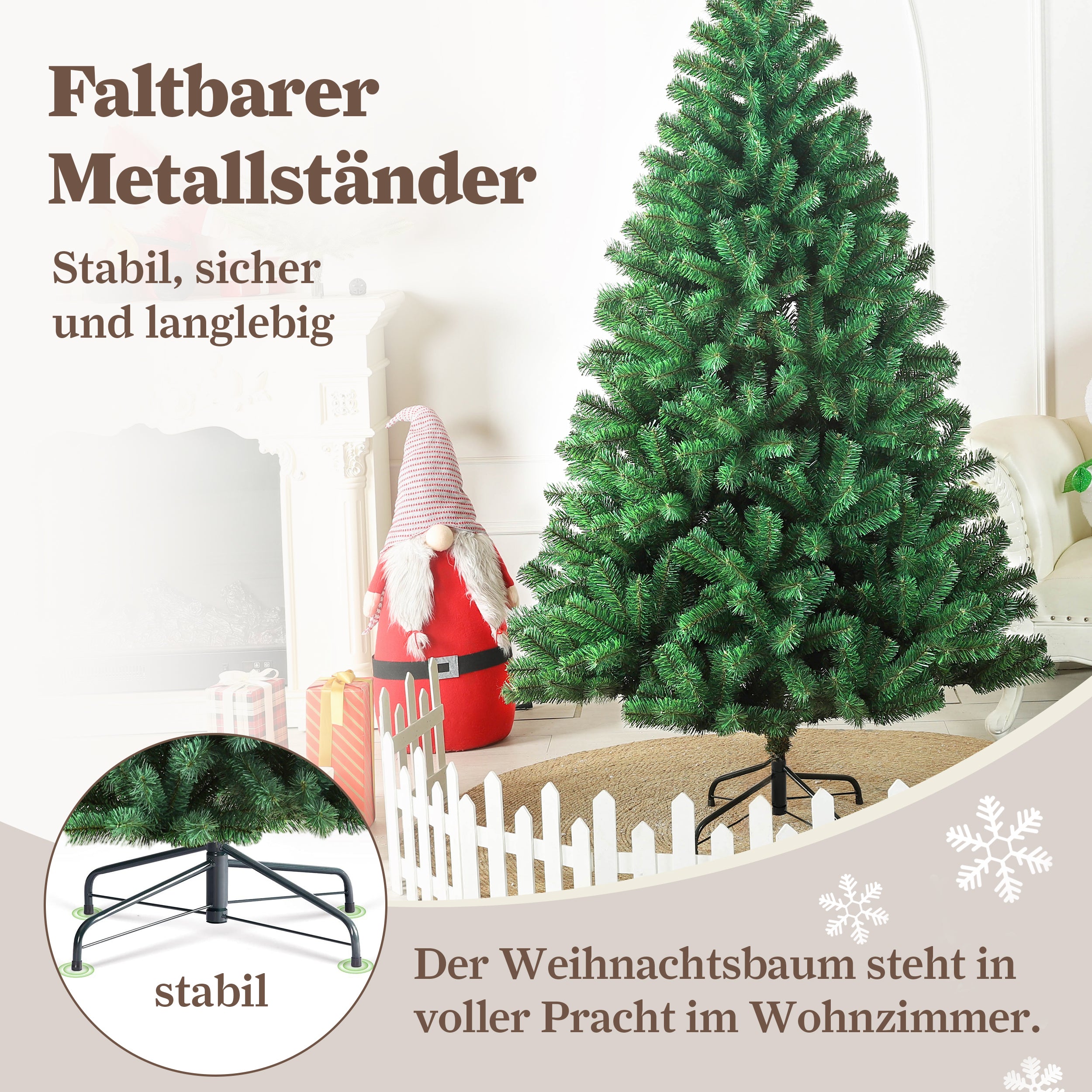 Artificial Christmas Tree 180cm, 900 Branches with Lights, Dense PVC Needles