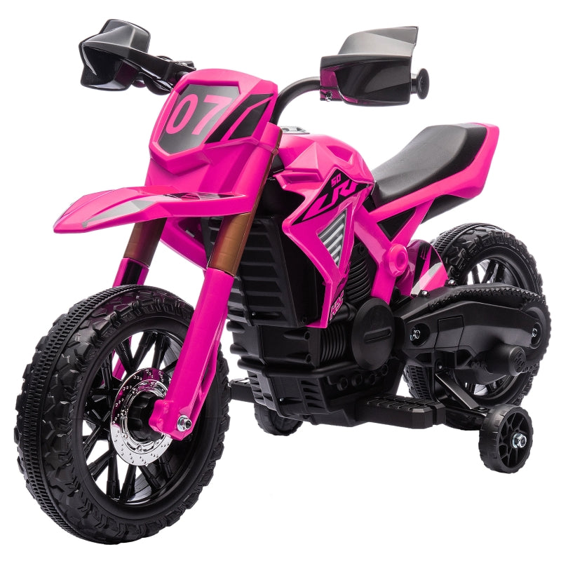 AIYAPLAY electric kids motorcycle with training wheels, horn, and starting sound, pink