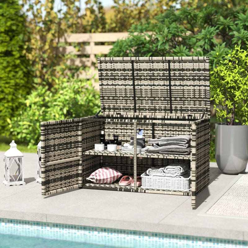 Rattan Storage Box, 350L 2-Level Weatherproof, Mixed Grey