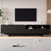 TV Cabinet Entertainment Center with Storage, Black Geometric Lines, Modern Bohemian Style