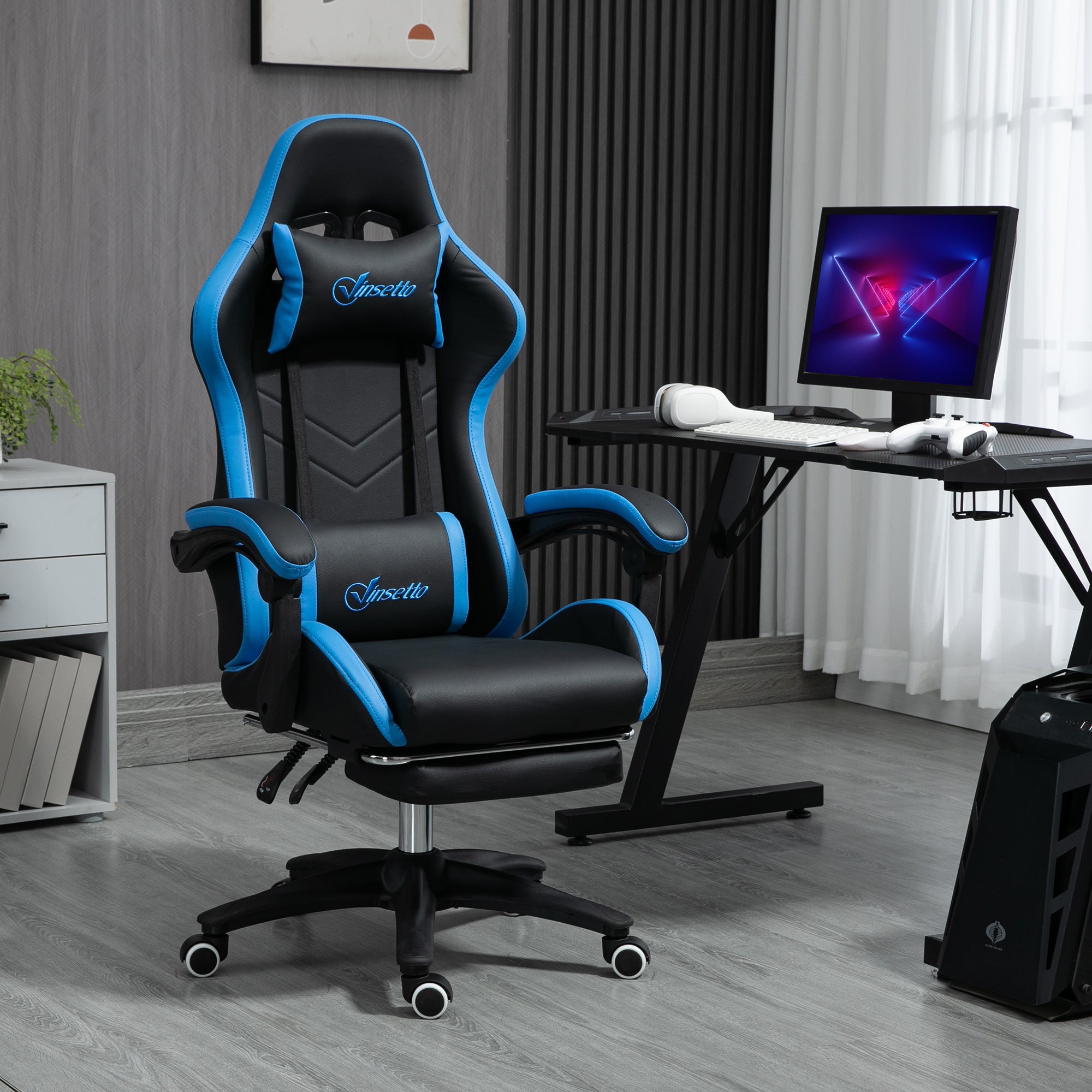 Vinsetto Gaming Chair, Height-Adjustable, Reclining, Blue Black