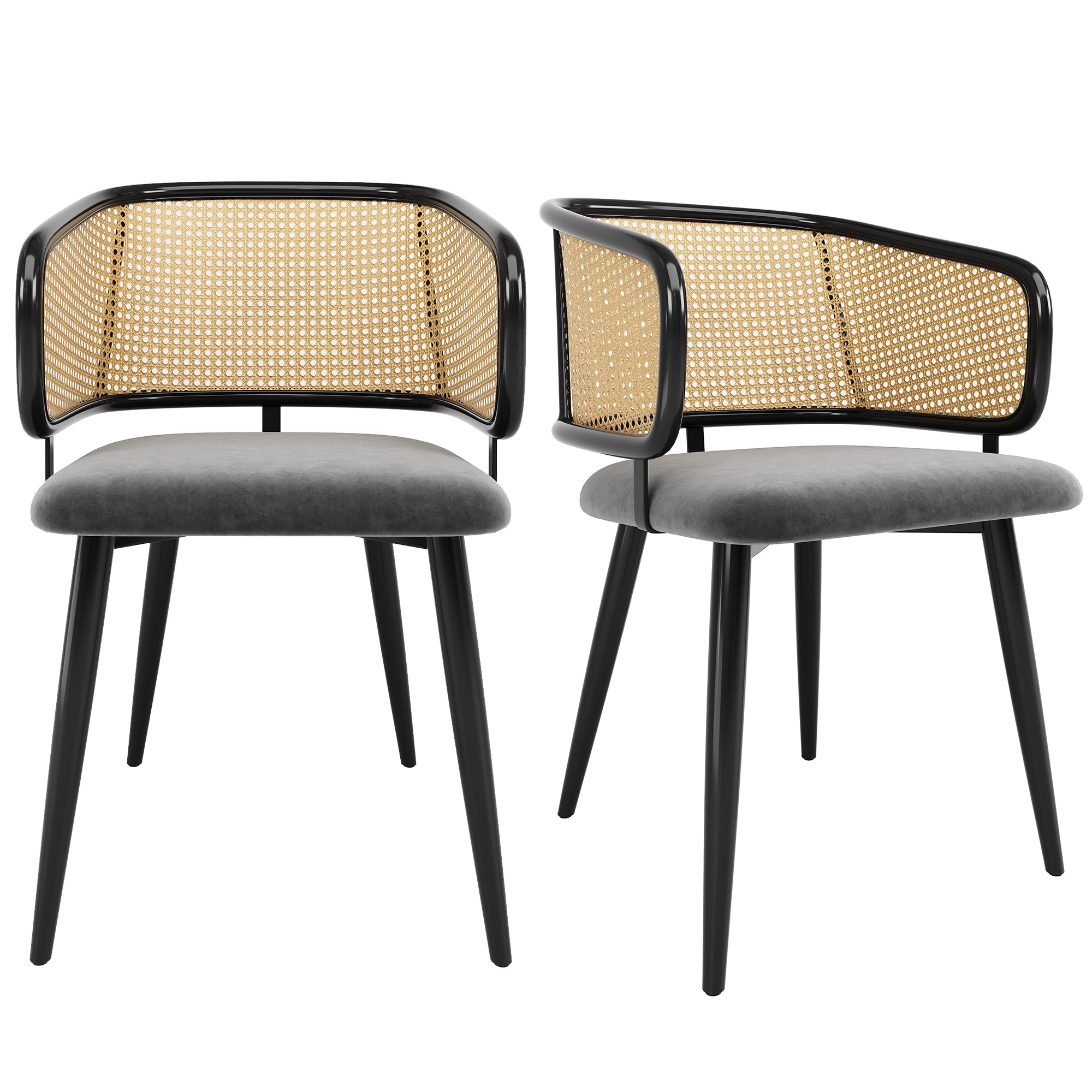 Dining Chairs, Rattan Backrest Velvet Cushion, Modern Style