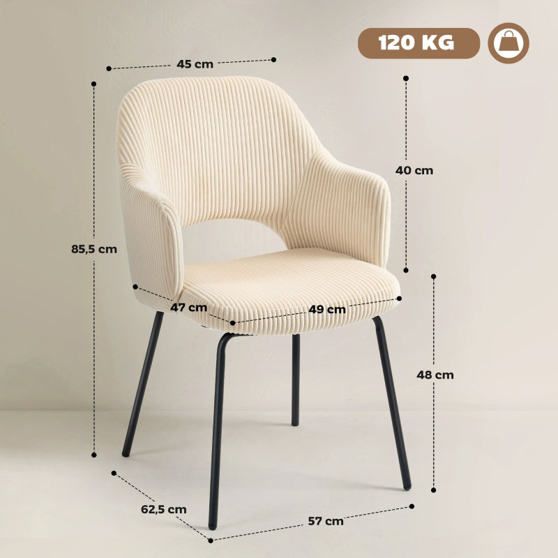 Dining Chair, Shell Shape Metal Legs Corduroy, Beige