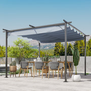 Metal Pergola Gazebo Awning 3.5M X 3.5M Retractable Canopy Sun Shade, Grey
