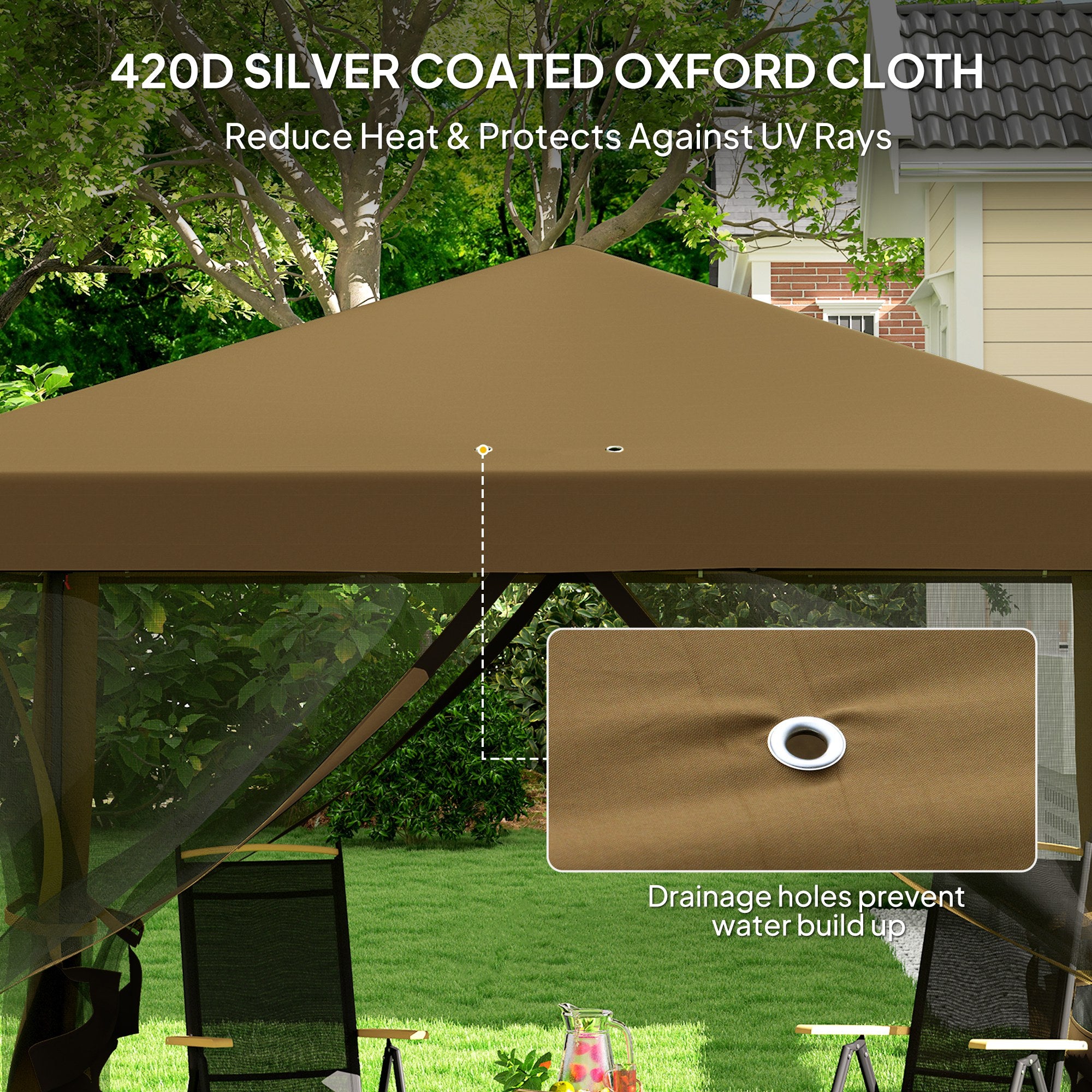 3 x 3 m Pop Up Gazebo with Removable Mesh Sidewalls and Carry Bag, Khaki