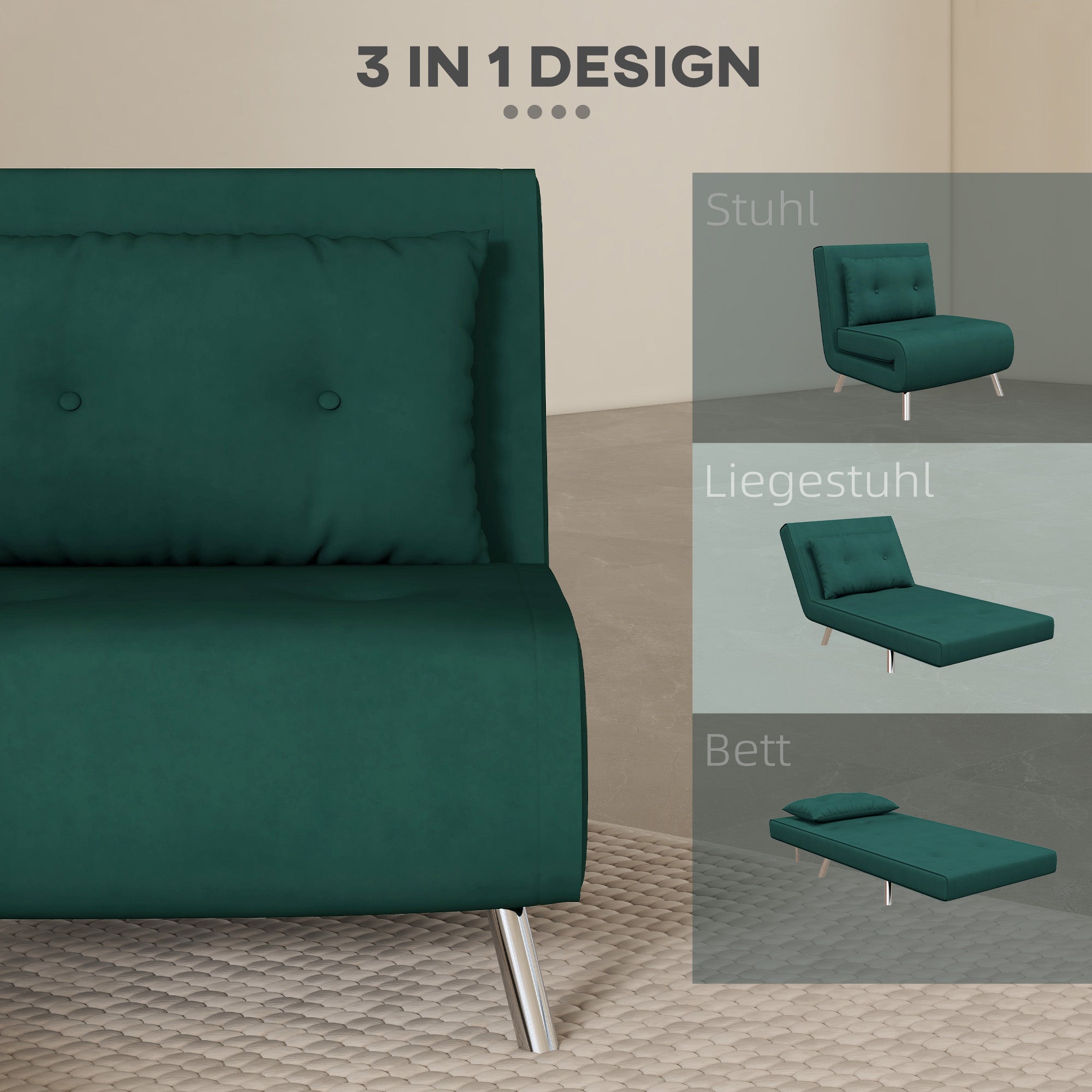 Sleeper Chair Folding Single Sofa Bed, Upholstered Velvet Look, Dark Green