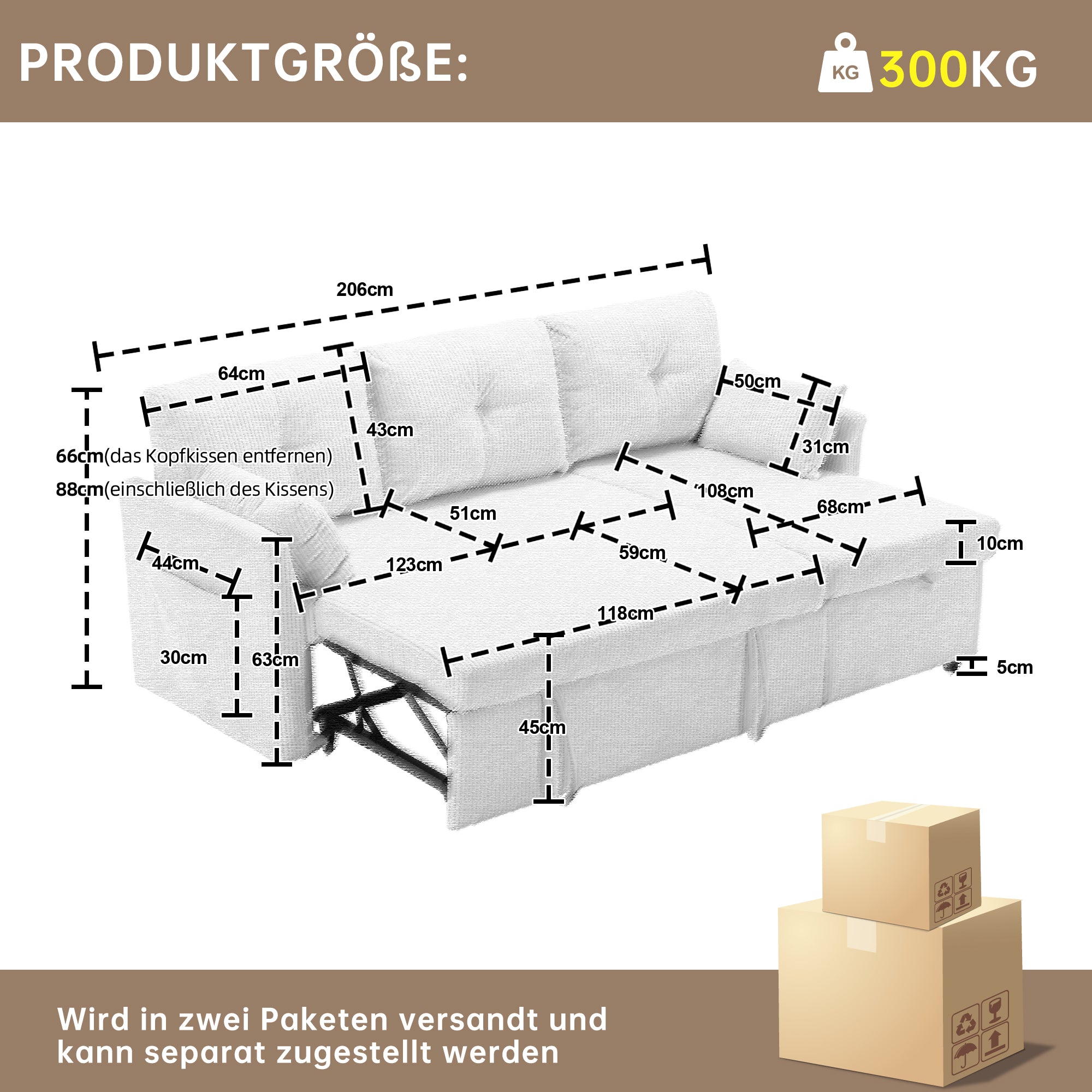 Sofa Bed, Multi-functional with Storage & Pull-Out Bed, L-Shaped Sectional