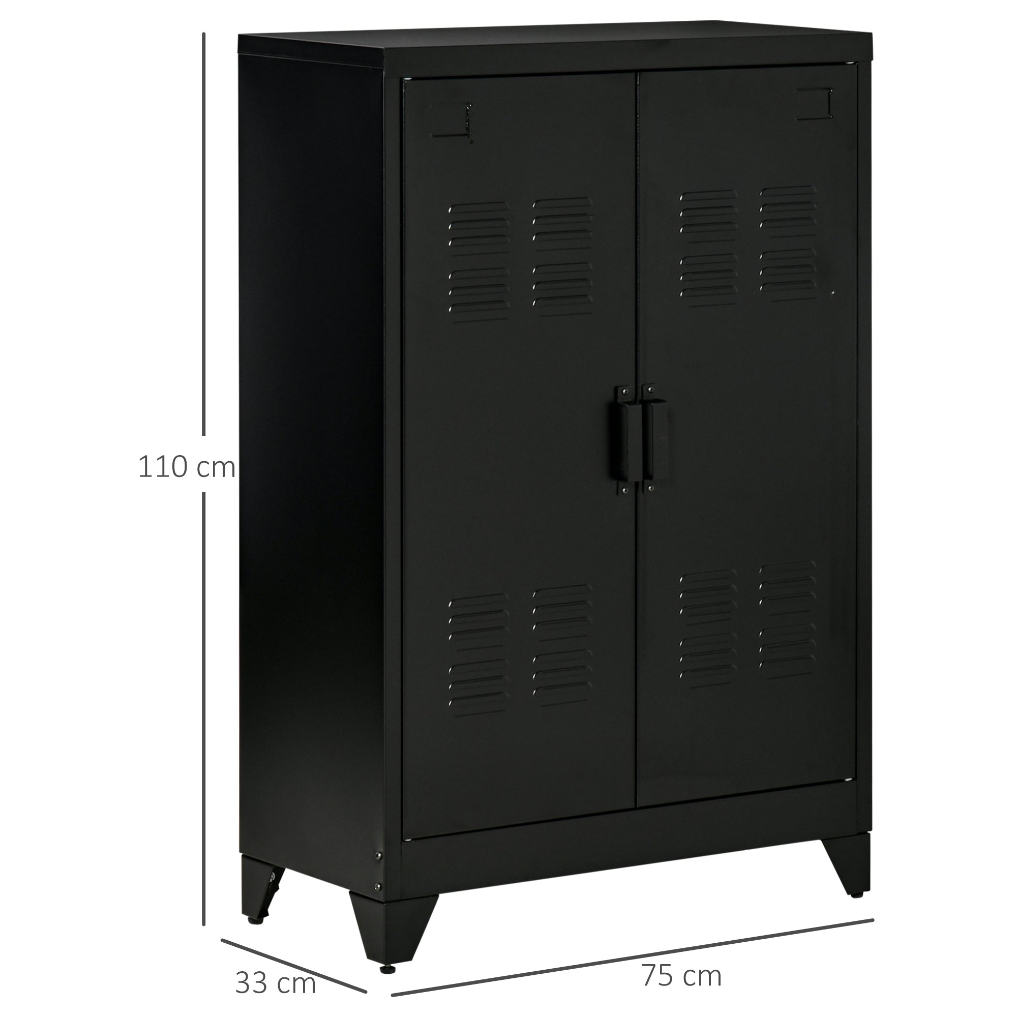 Filing Cabinet Sideboard, Louvre Doors, Storage Cabinet, Black