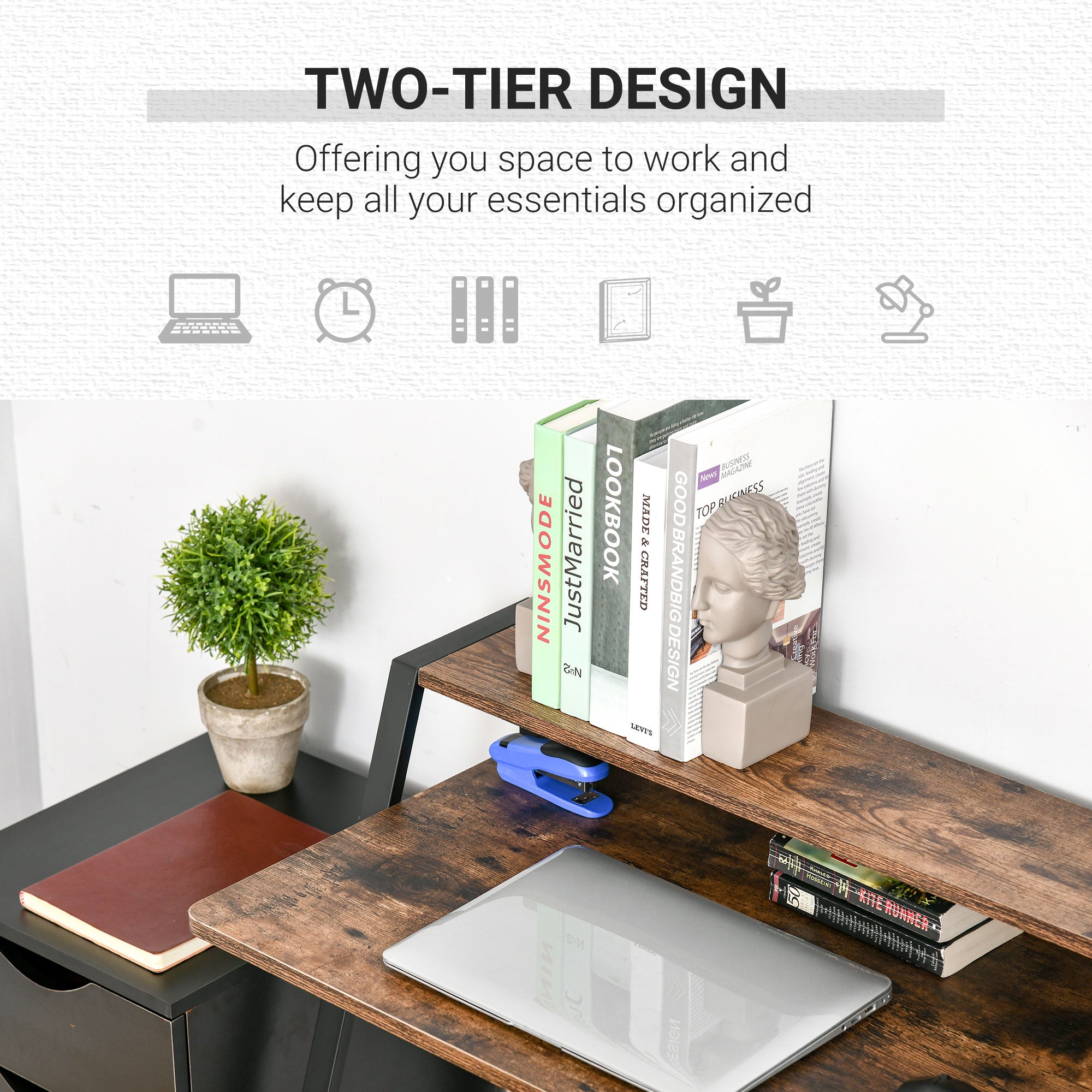 Writing Desk Computer Table Storage Shelf 84L x 45W cm Rustic Brown