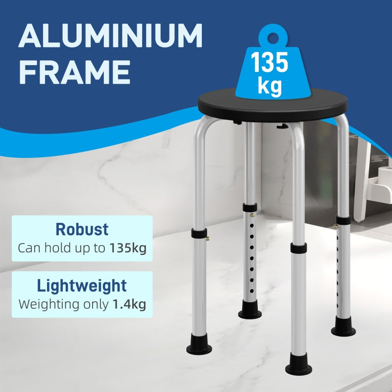 Shower Chair/Stool, Height Adjustable with Non-Slip Feet, Aluminium Black