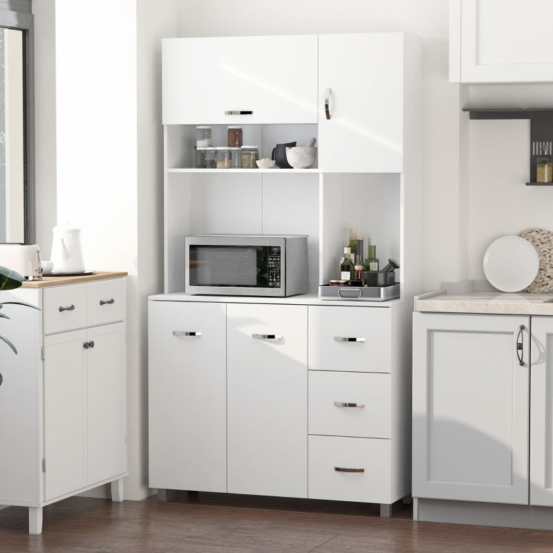 Kitchen Cupboard 183cm Tall Storage Cabinet with Drawers and Shelves White