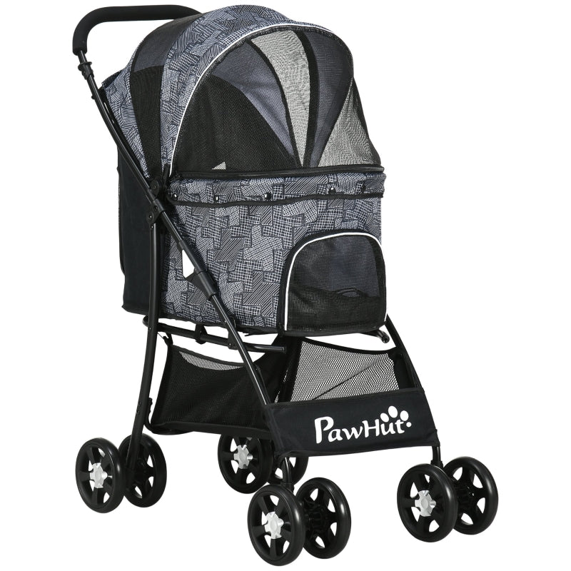 Pet Stroller, Foldable with Carrying Bag, Universal Wheels, Brake Canopy, Grey