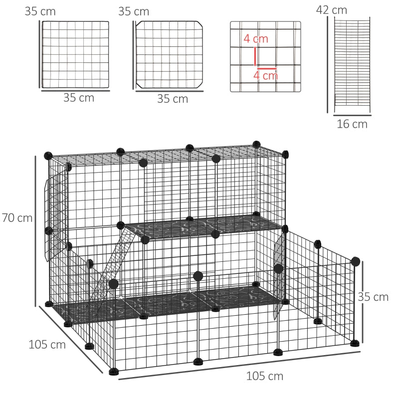 Pet Playpen with Door, Customisable Fence for Small Animals - Black