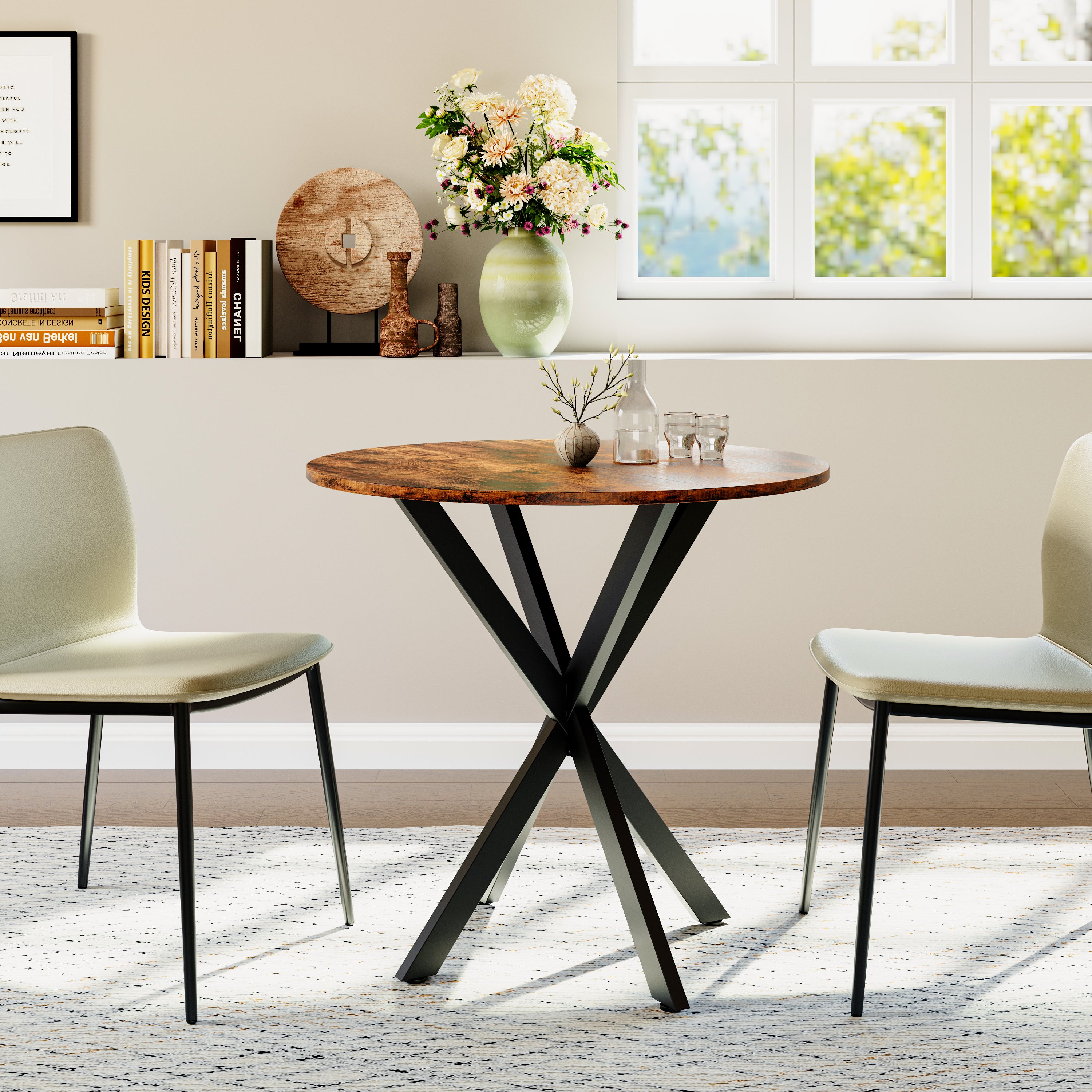 Round Dining Table Ø80 cm Industrial X-legs Vintage Brown-Black