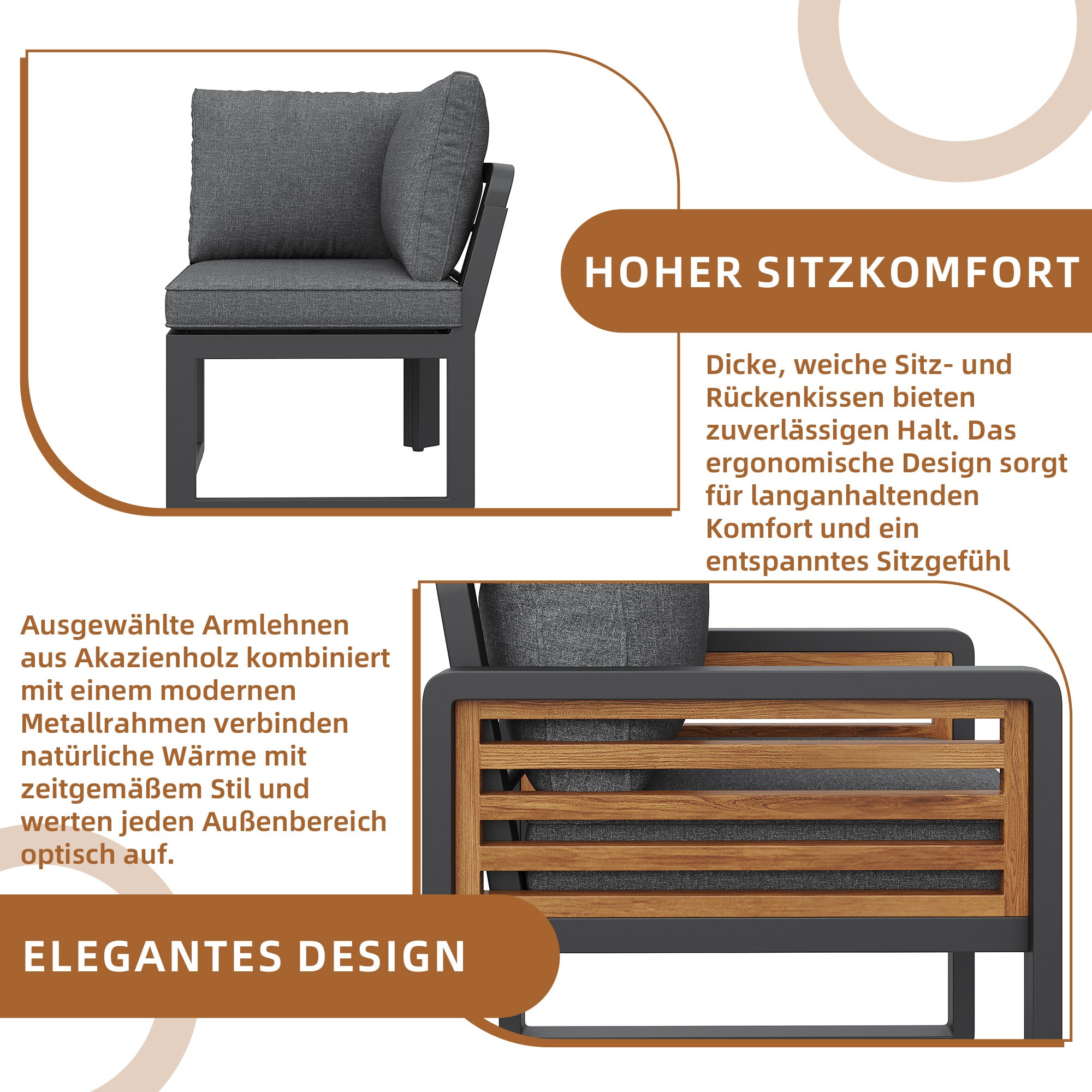 Garden Lounge Set for 8 People with Solid Wood Dining Table and Cushions, Grey