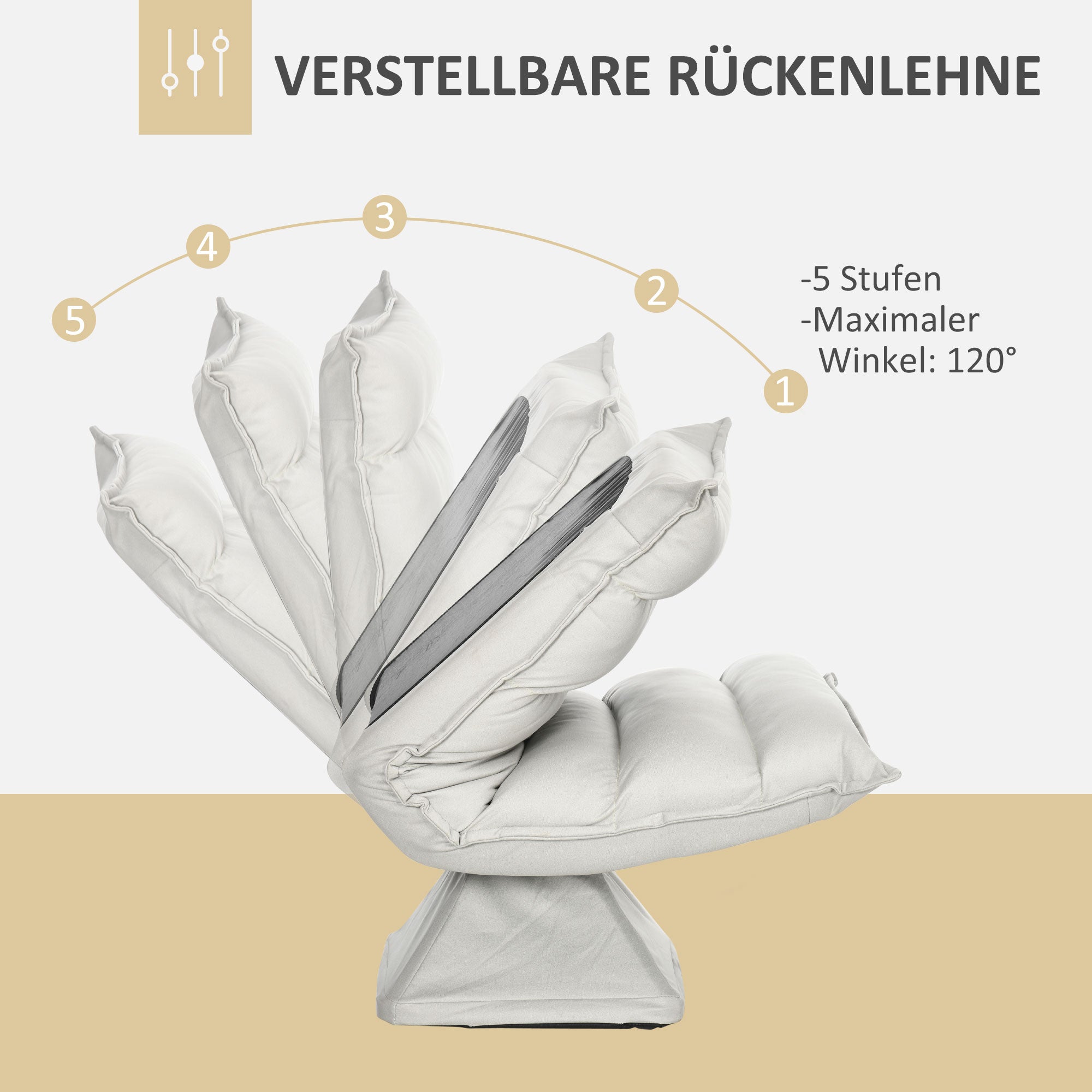 Floor Sofa/Chair Adjustable Backrest Swivel Recliner Light Grey