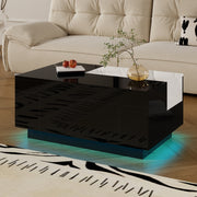 High-gloss Coffee Table with LED Lighting, Extendable, Storage, Black and White