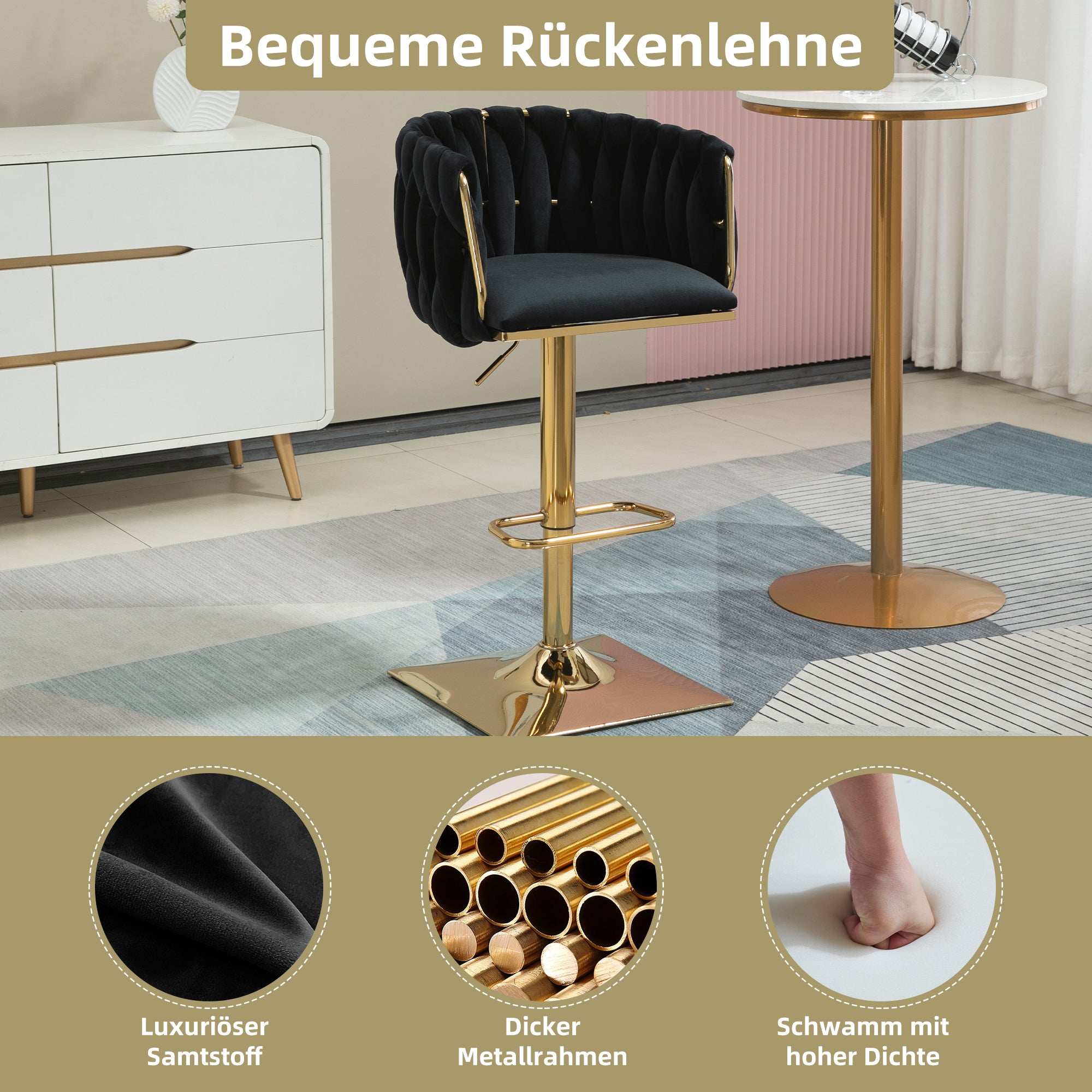 Vintage Bar Stool with Backrest and Footrest, Counter Height Dining Chair