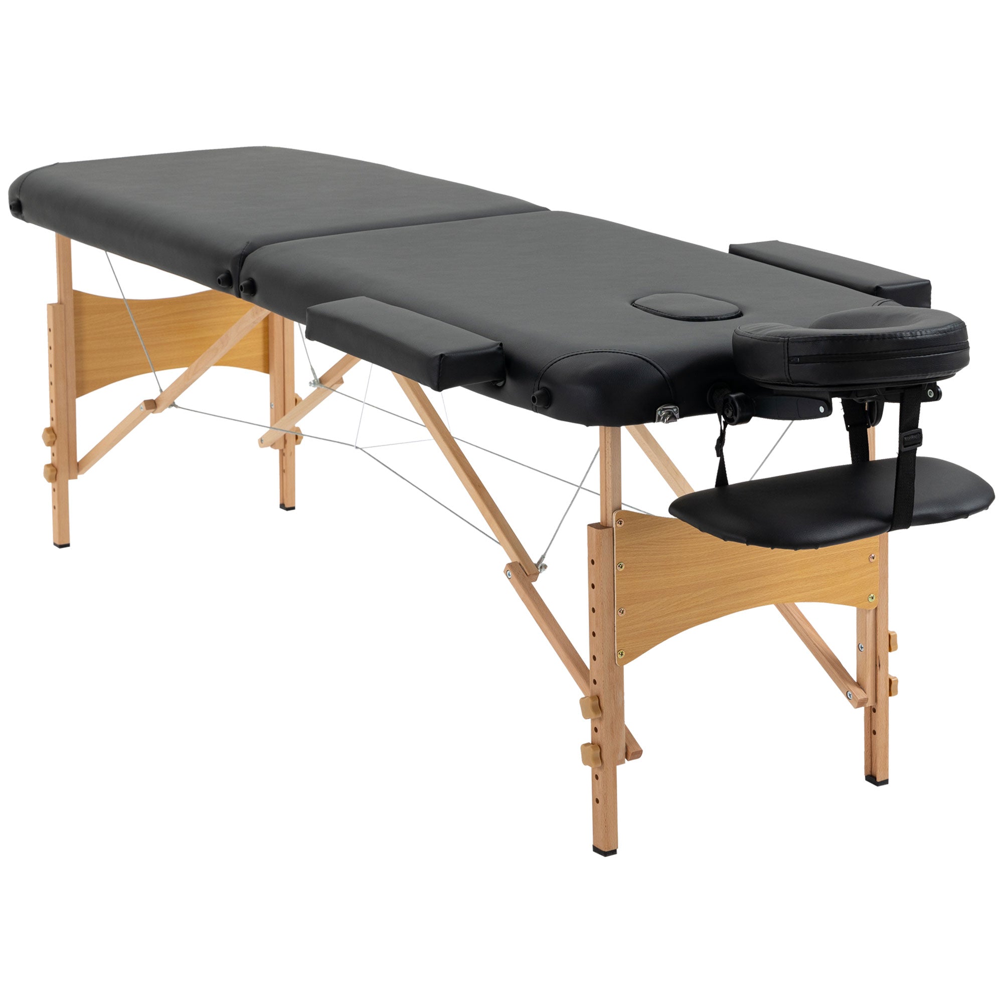 Folding Portable Massage Table, Adjustable Headrest, Faux Leather & Wood, Black