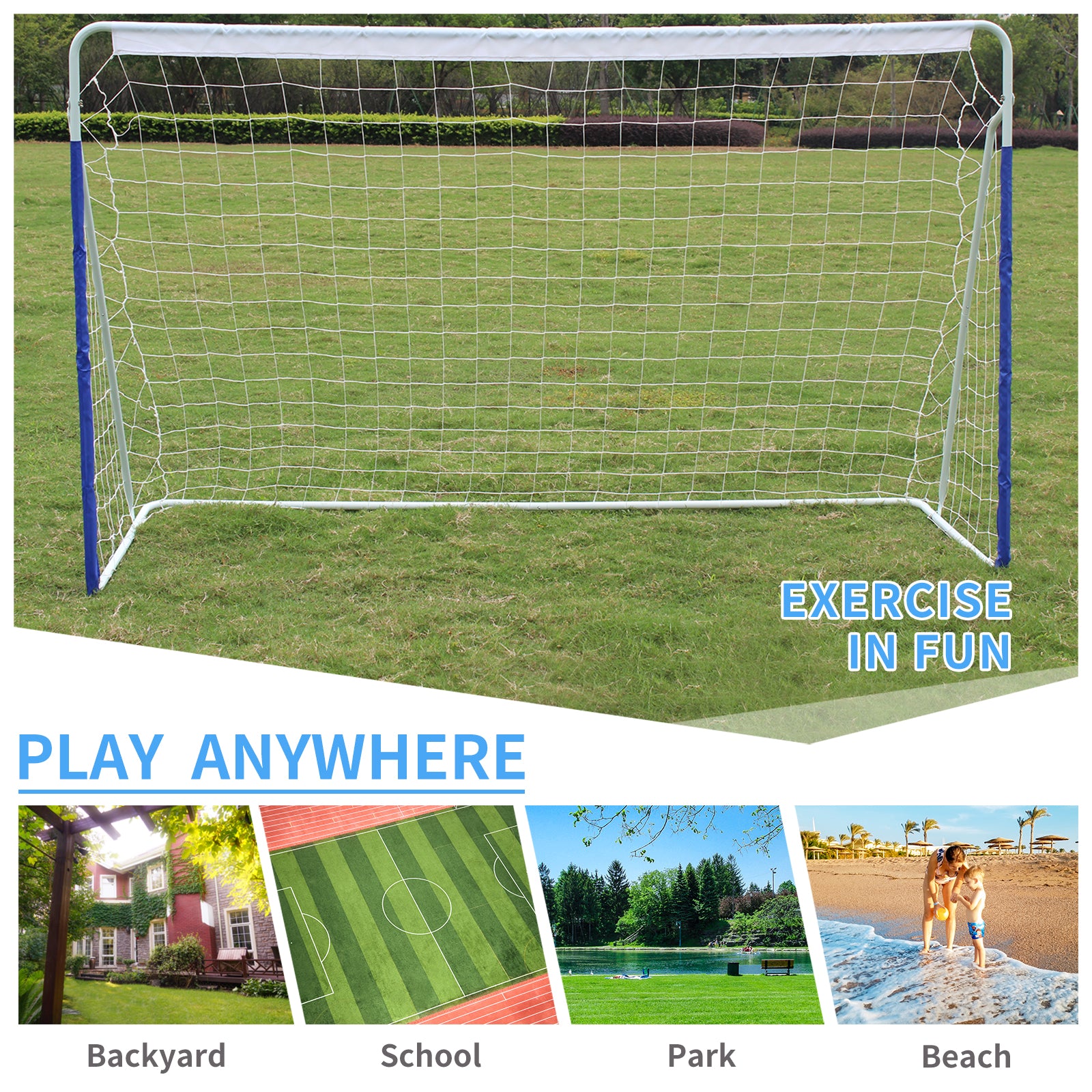 Soccer Goal 8x5FT Portable Collapsible Quick Setup - Metal Base