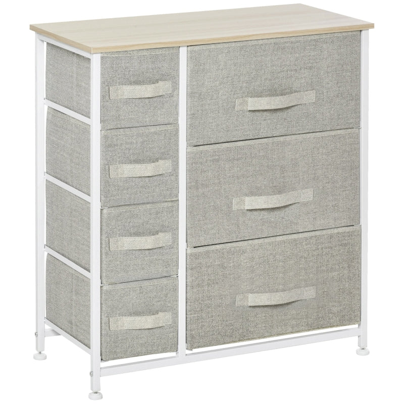 Chest of Drawers, 7 Fabric Drawers, Metal Frame, Adjustable Feet, Light Grey