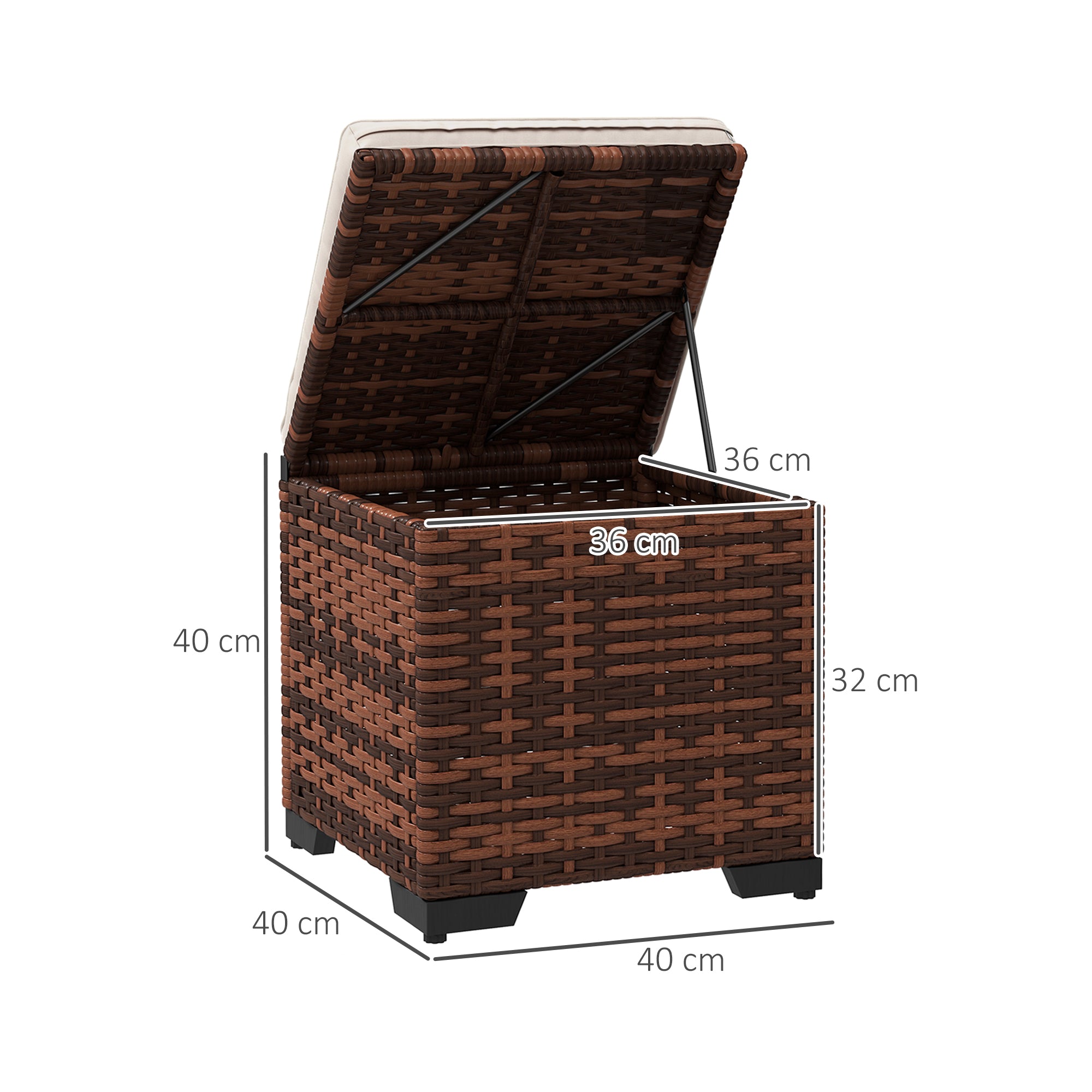 Set of 2 Rattan Storage Ottoman, Footstool w/ Removable Cushions, Beige