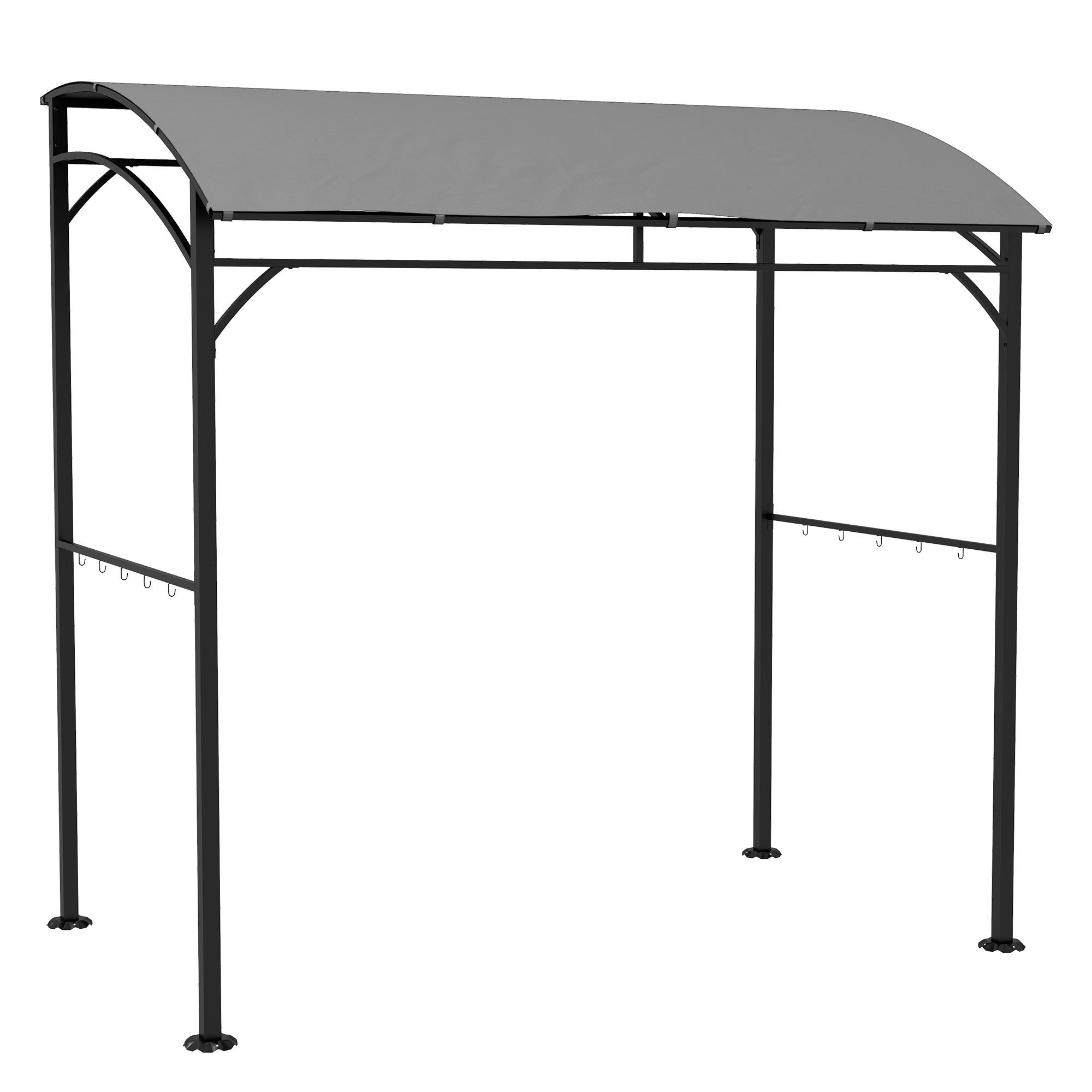 BBQ Grill Gazebo Tent 2.2 x 1.5m, Metal Frame Curved Canopy with 10 Hooks, Grey