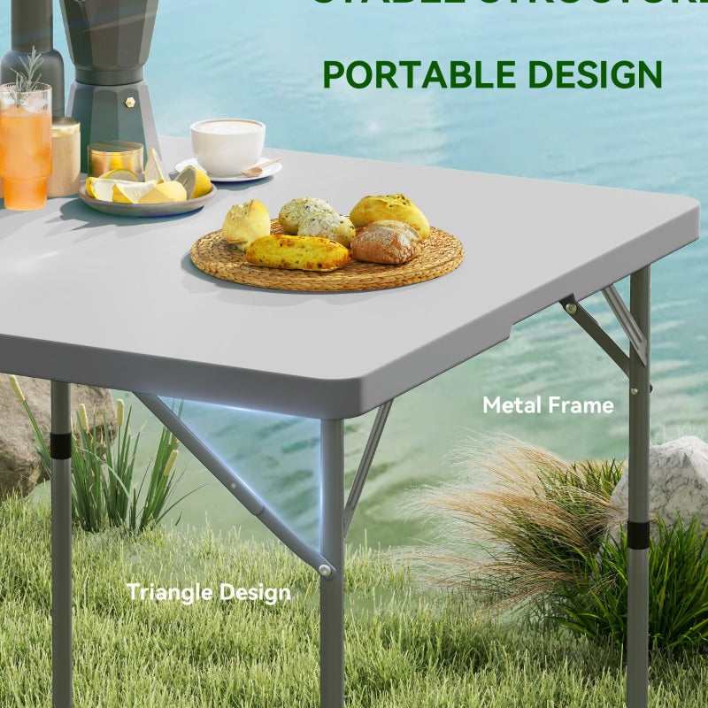 Folding Camping Table 34/74cm Adjustable Height with Handle, Grey HDPE Plastic