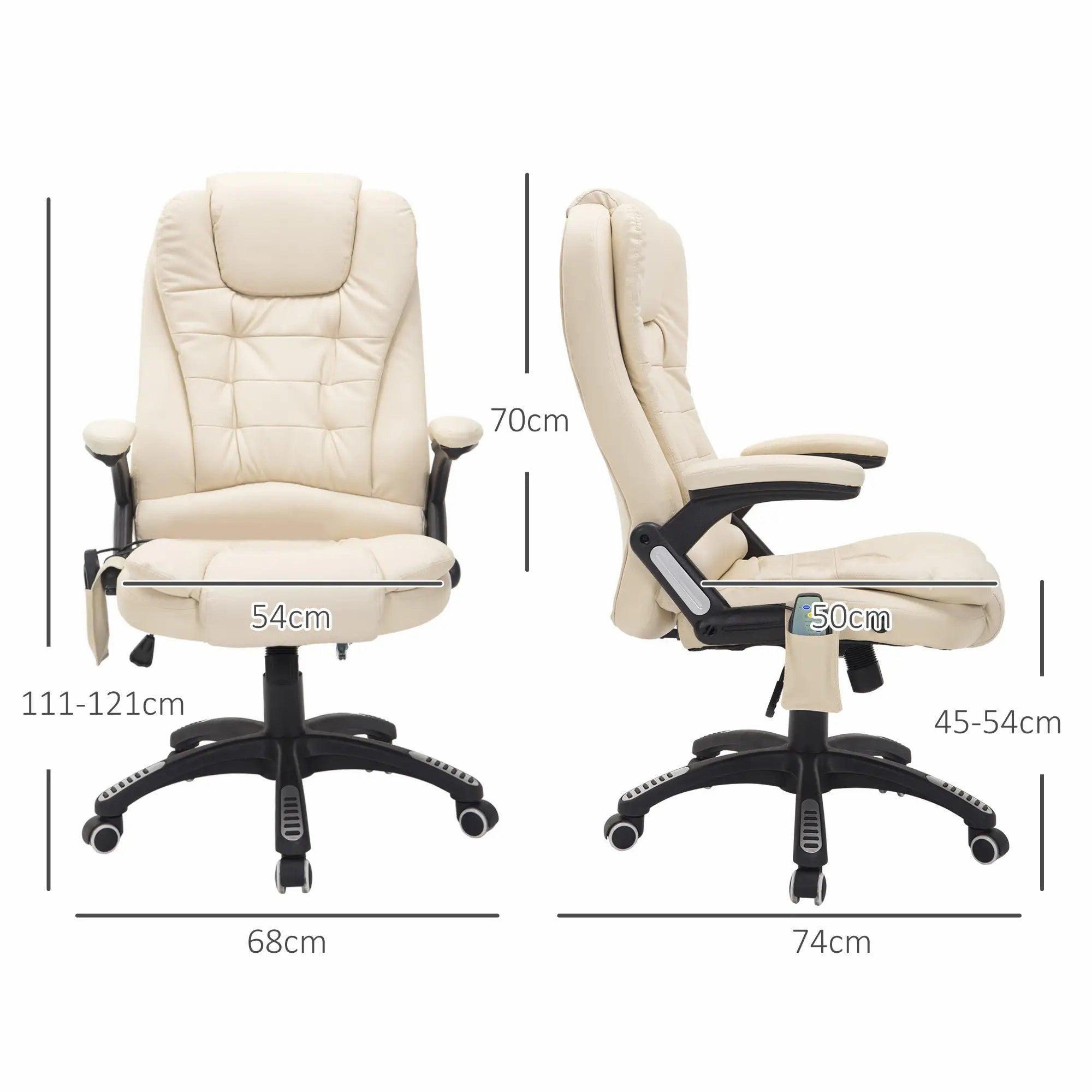 6-Point Massage Office Chair, Heated High Back Executive Desk Adjustable Swivel, PU Leather Beige