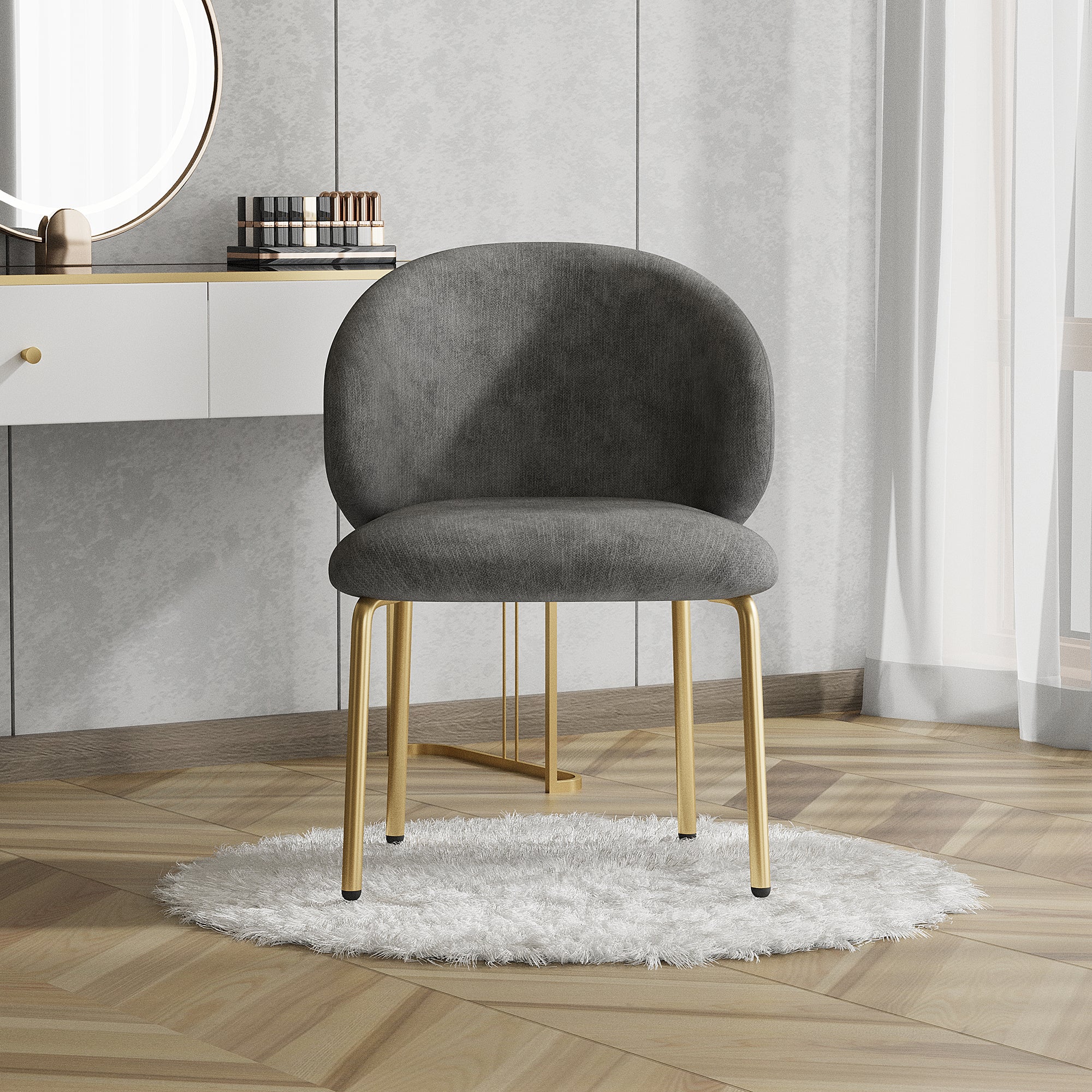 Dining Chairs and Lounge Chairs with Gold Legs, Set of 2, Grey Chenille