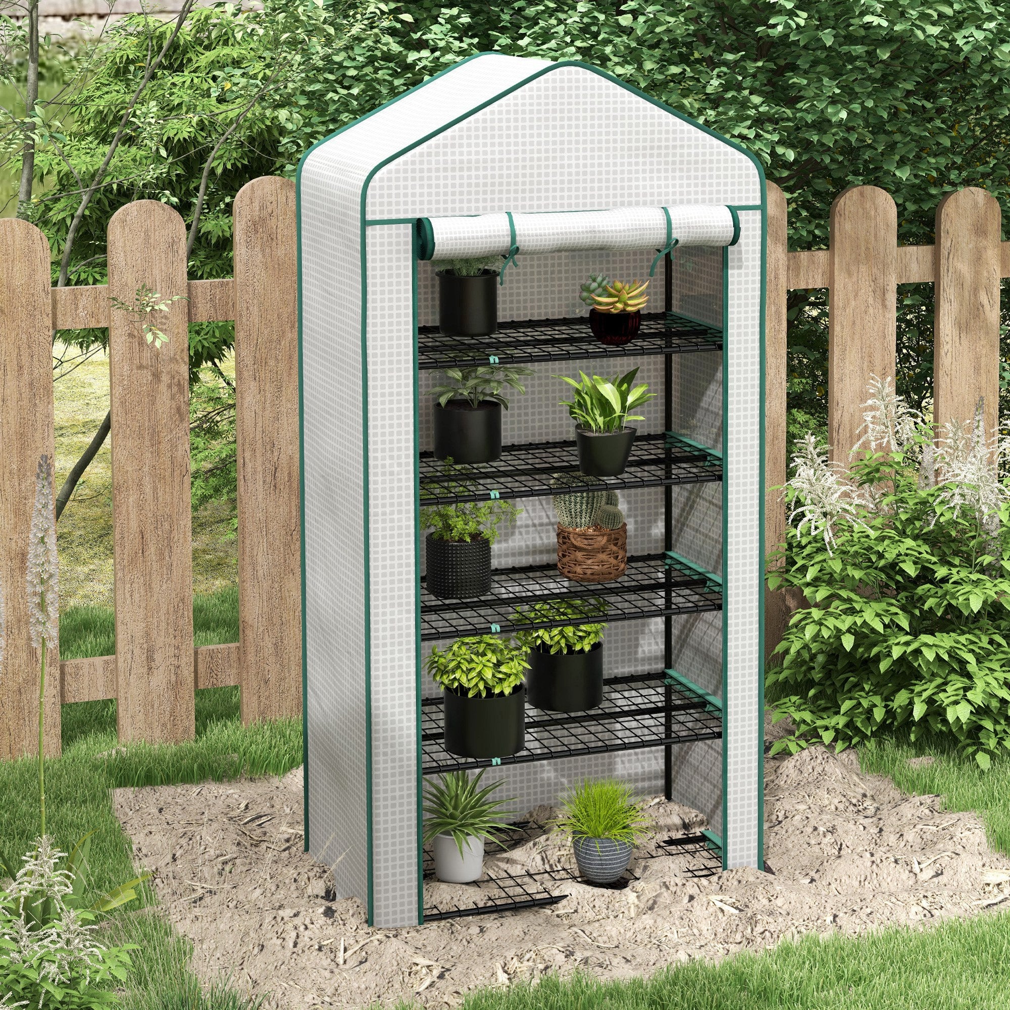 5 Tier Widened Mini Greenhouse, Portable Indoor Outdoor, Reinforced PE Cover, White