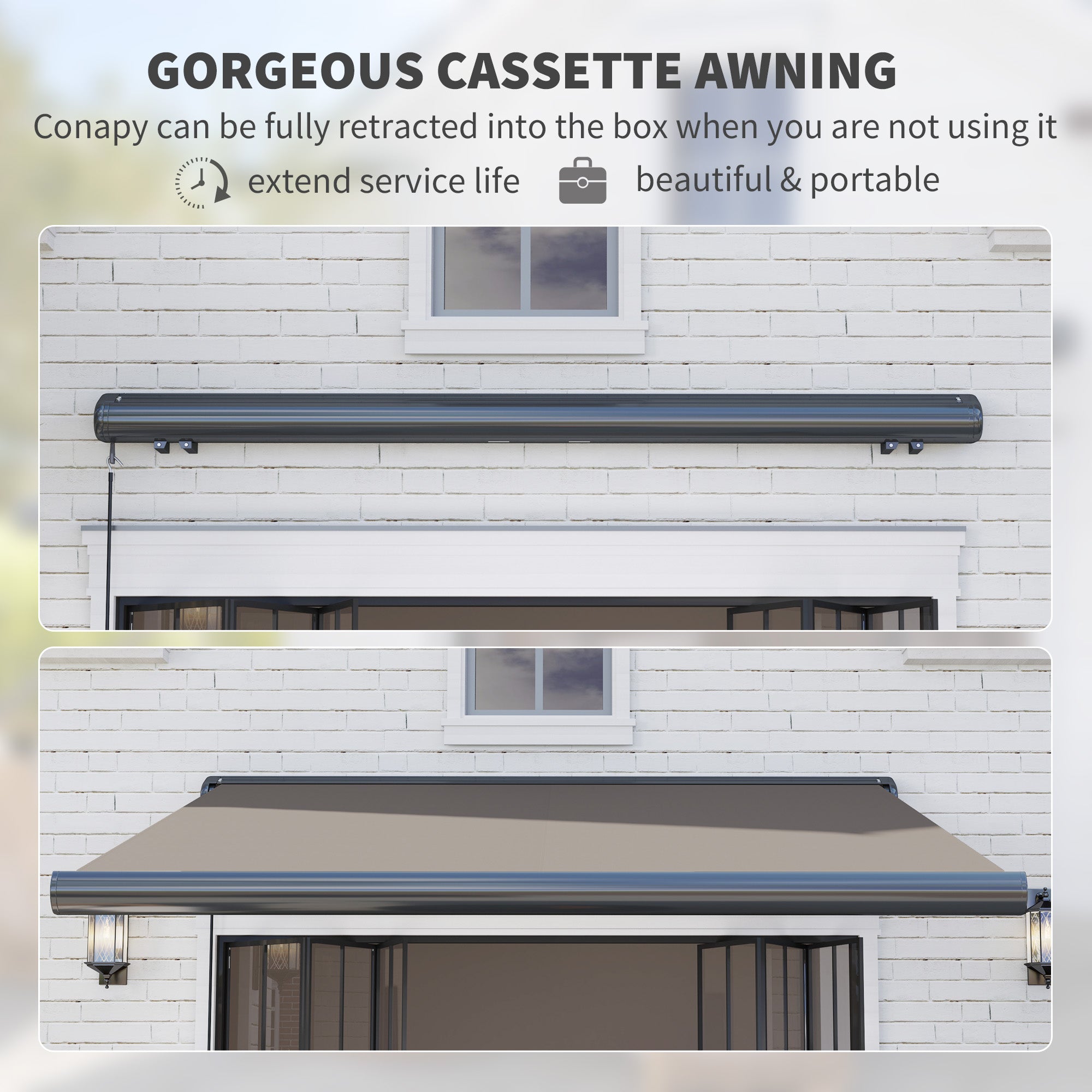 3 x 2.5 m Electric Awning, Remote Controlled Retractable UV50+ Sun Shade, Light Grey Polyester