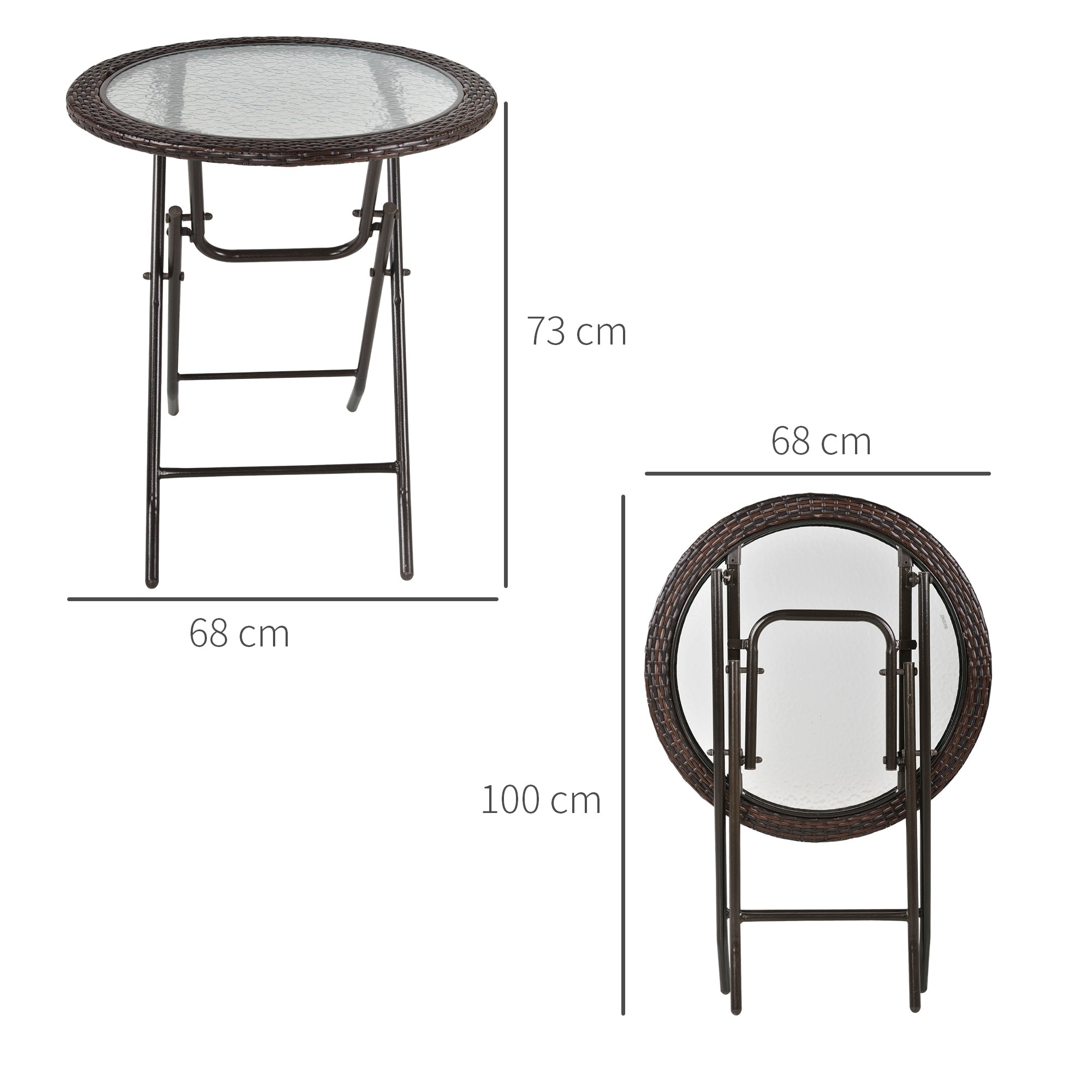 Camping Table Folding Round Ø68cm Rattan Steel