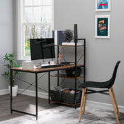 Study Desk Computer Table with 4-Tier Bookshelf and Metal Frame, Rustic Brown & Black